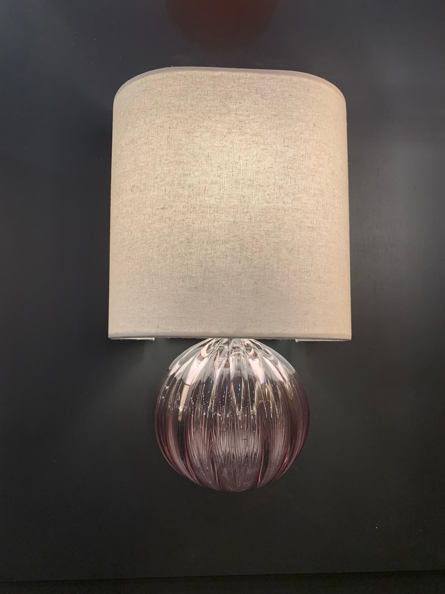 BIBI Wall Sconce-Linen Shade With Fluted Glass Body By LUXE Estadounidense en venta