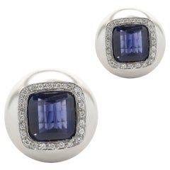Bibigi 18 Karat White Gold Iolite and Diamond Button Earrings
