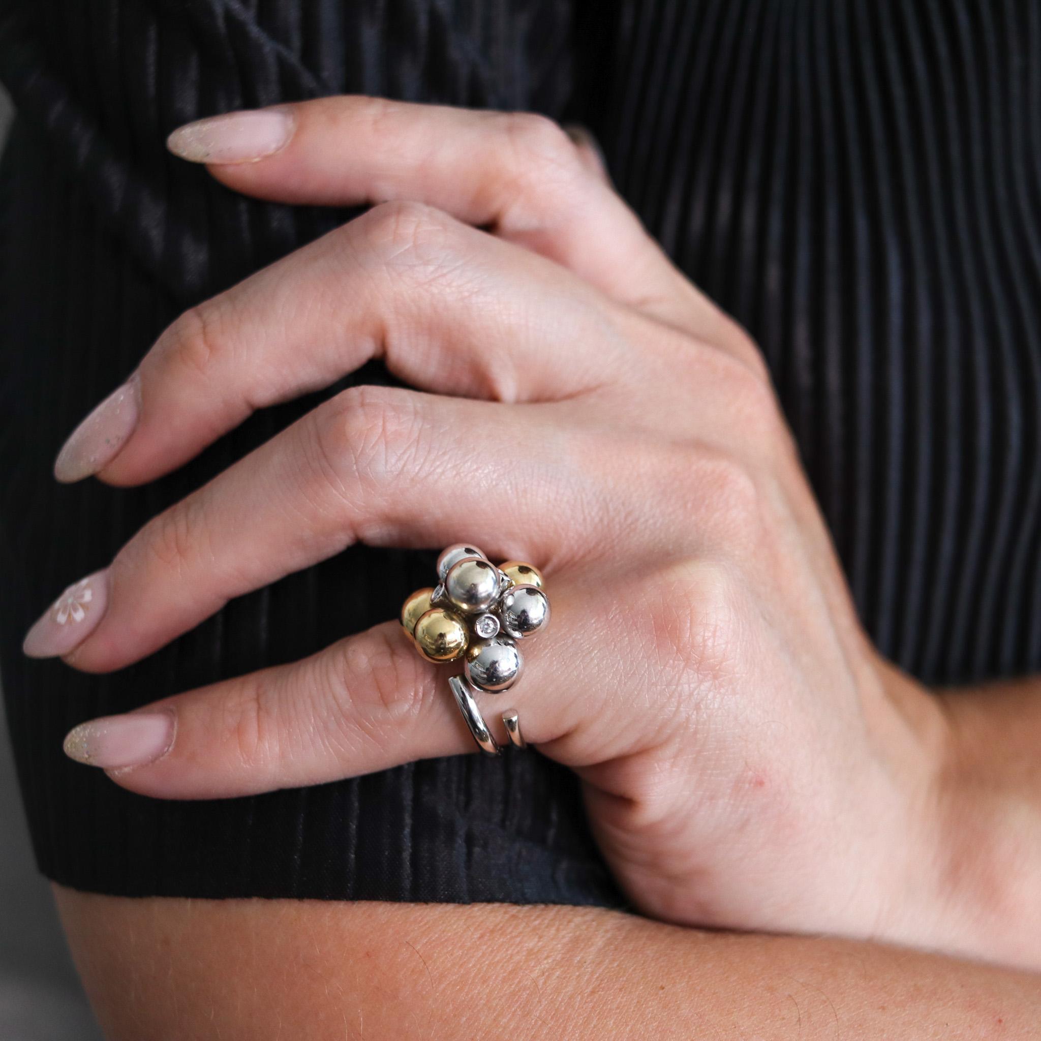 BIBIGI GIOIELLI Bague cocktail bulles en or blanc et jaune 18 carats avec diamants en vente 4