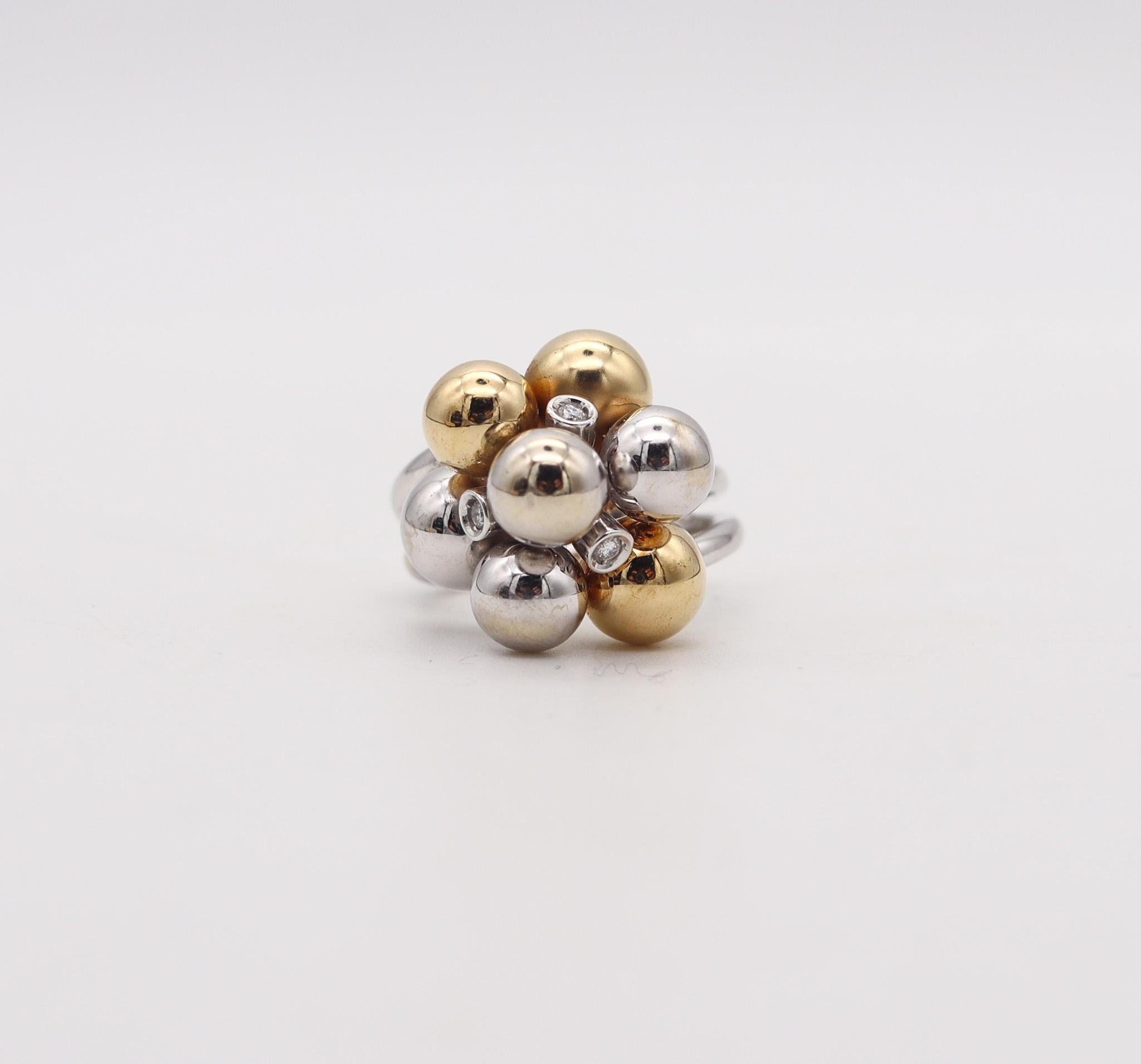 Moderne BIBIGI GIOIELLI Bague cocktail bulles en or blanc et jaune 18 carats avec diamants en vente