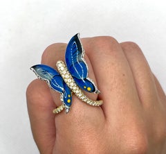Bibigì – auffälliger Schmetterlingsring aus italienischem Emaille und Diamanten in 18-karätigem Bicolor-Gold