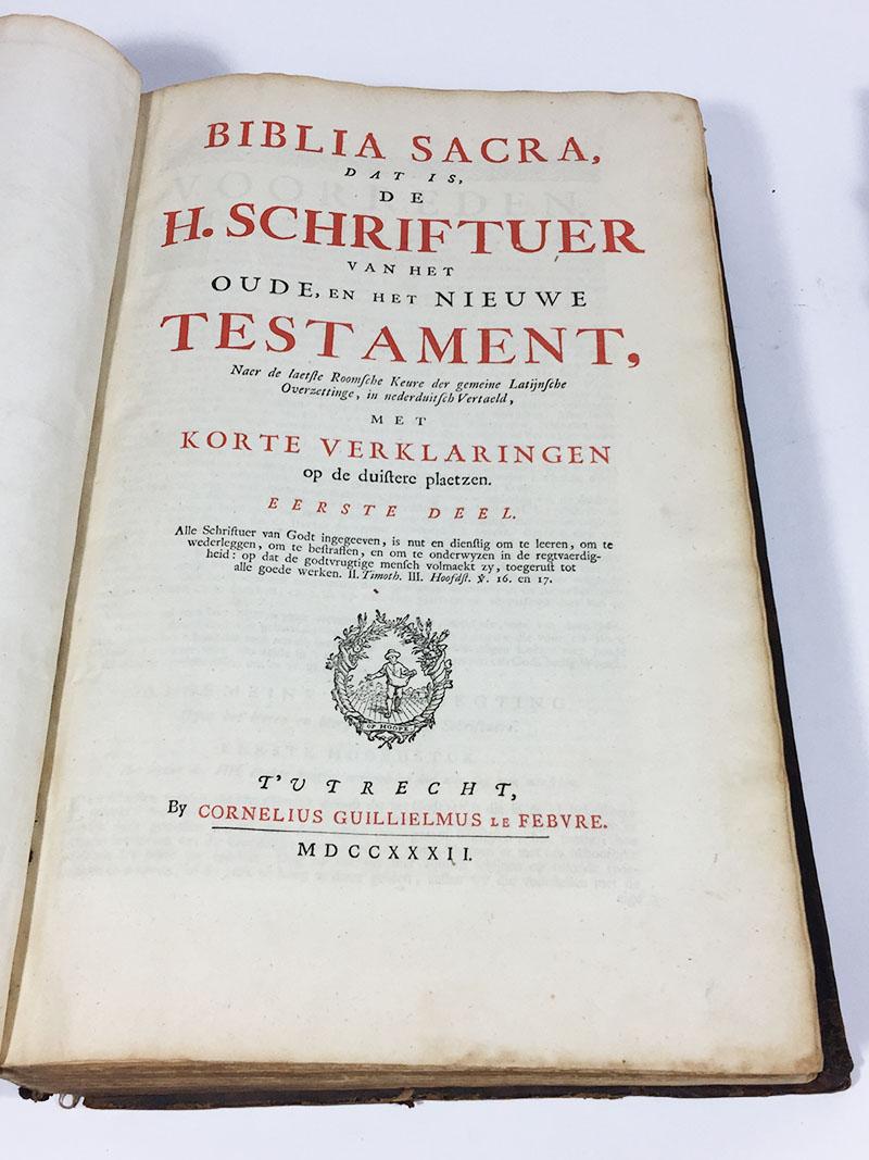 18th Century and Earlier Bible, Biblia Sacra, Utrecht, Cornelius Guillielmus Le Febvre, 1732 For Sale