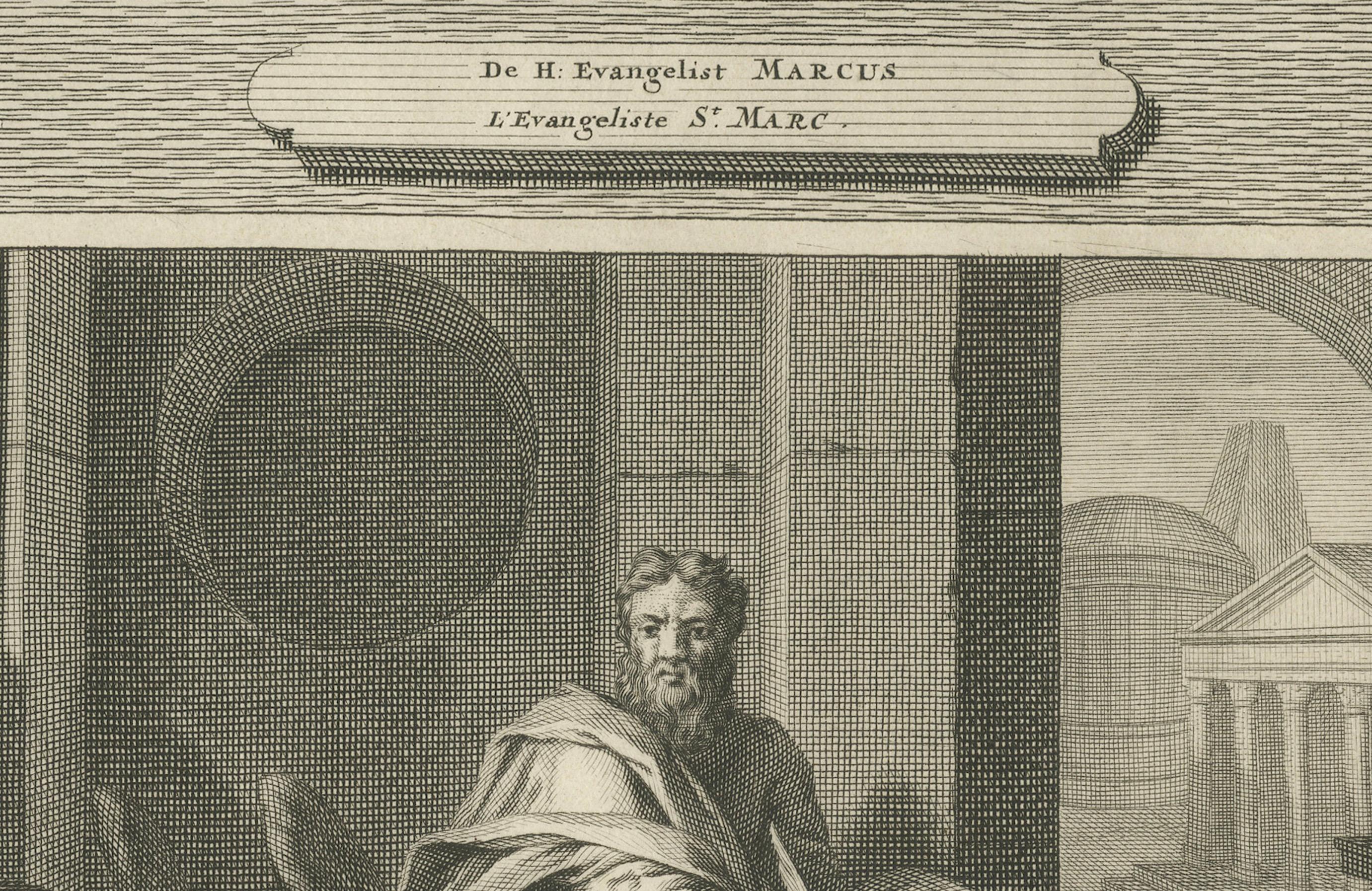 Biblischer Kupferstich - Evangelisten Matthäus und Markus, Pieter Mortier, Anfang 1700er (Graviert) im Angebot