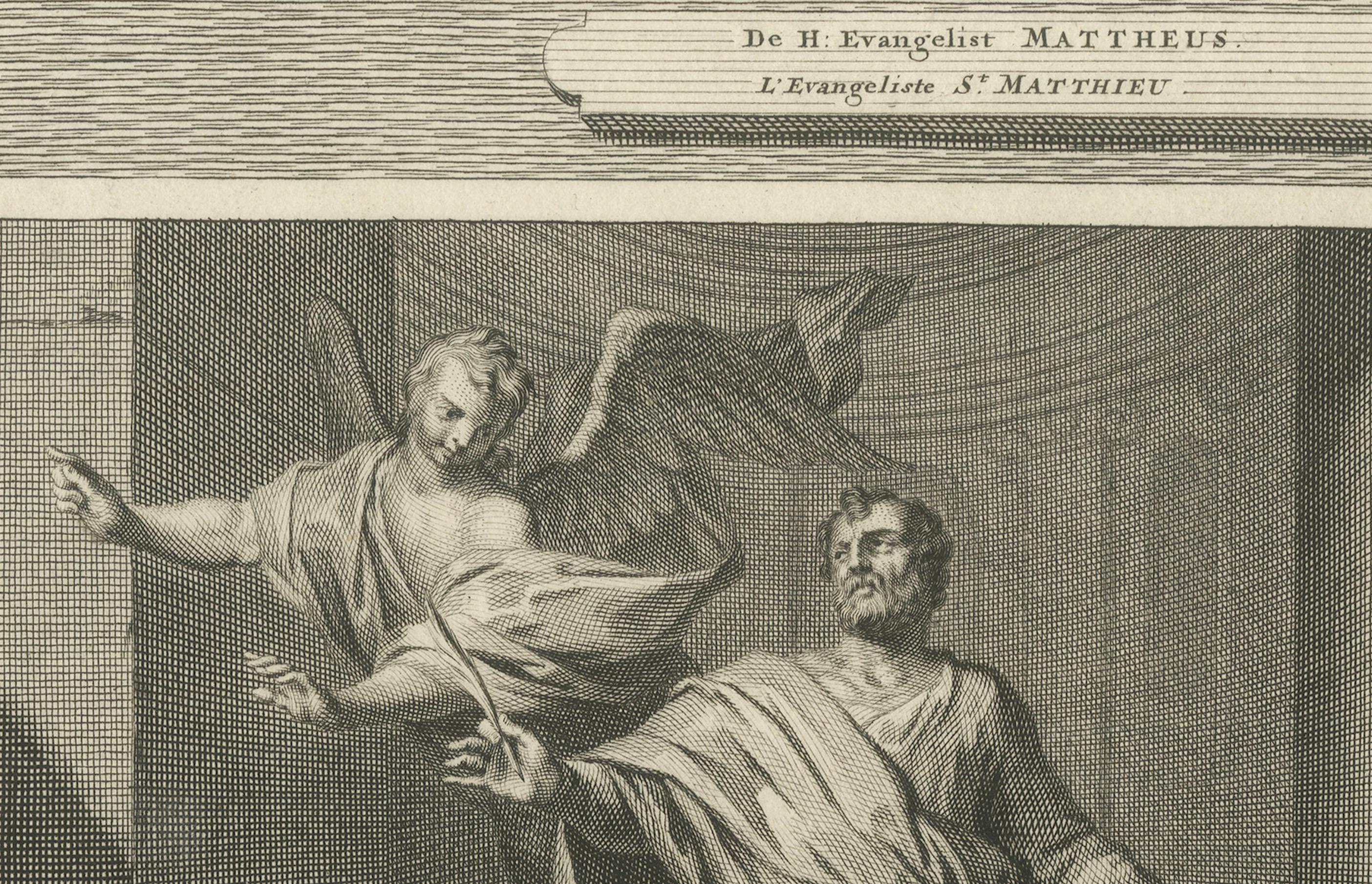 Biblischer Kupferstich - Evangelisten Matthäus und Markus, Pieter Mortier, Anfang 1700er im Zustand „Gut“ im Angebot in Langweer, NL