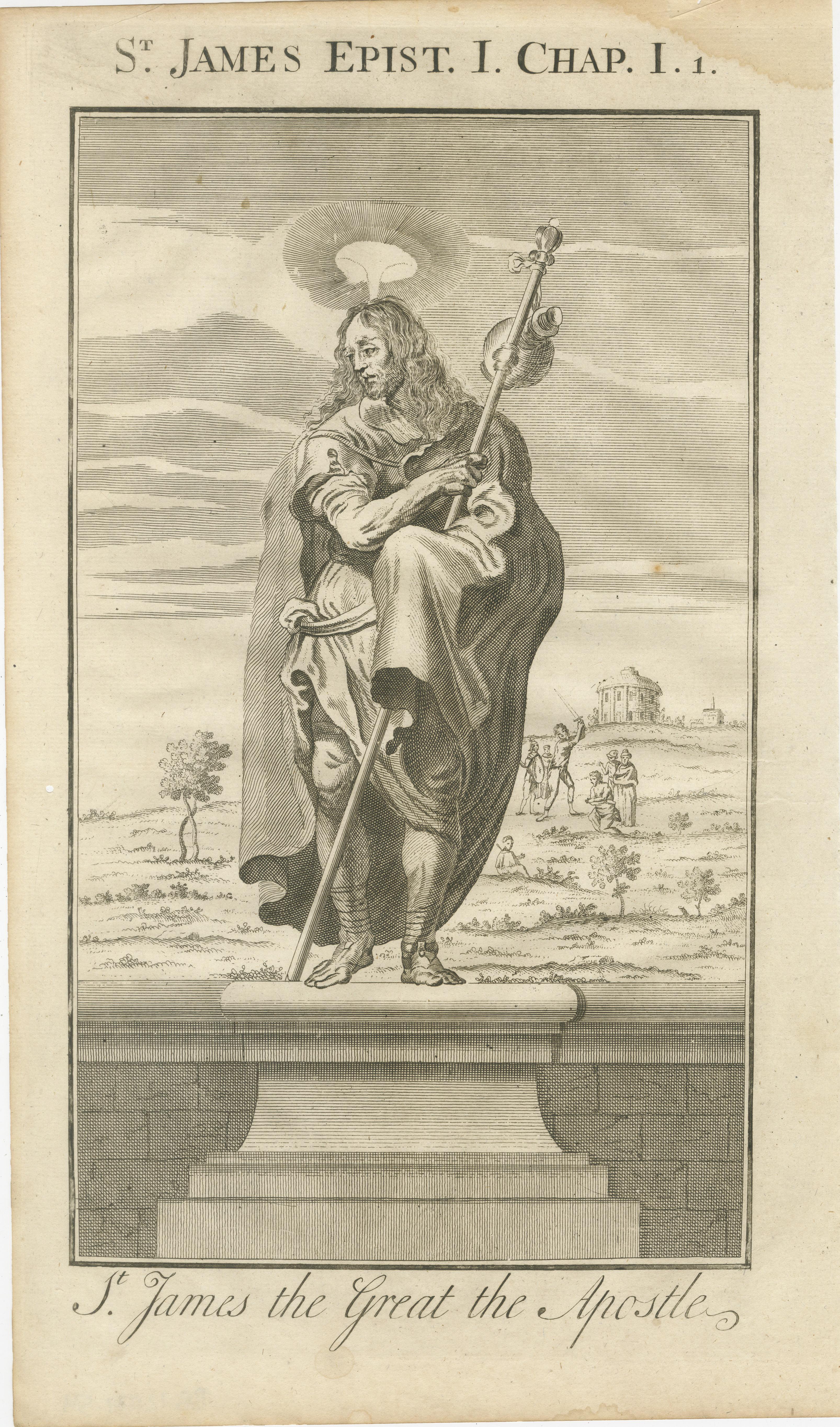Gravé Gravures bibliques - Apôtres James et James, et I Johns (1735) en vente