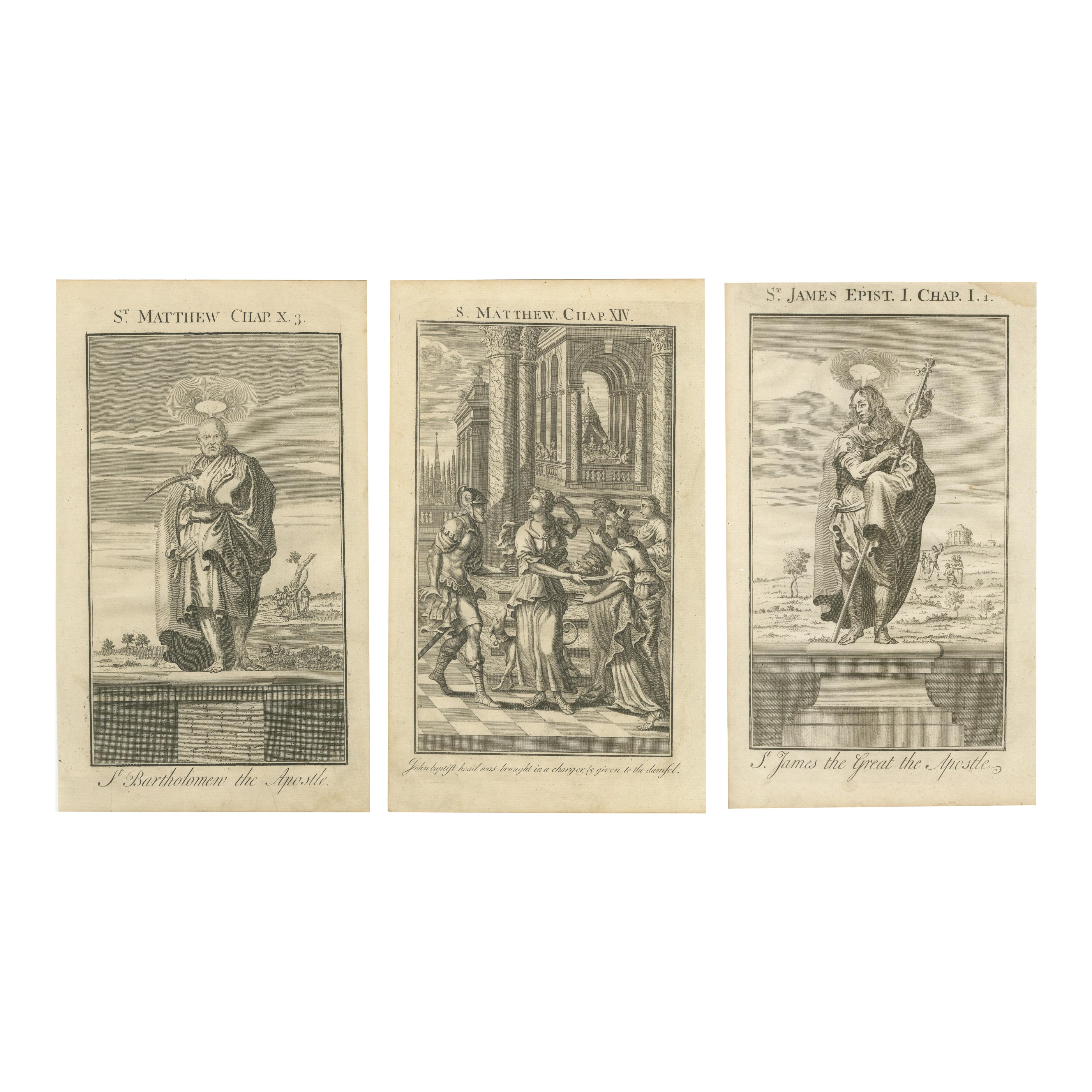 Biblische Stiche - Die Apostel Bartholomäus und Jakobus und Johannes der Täufer (1735)