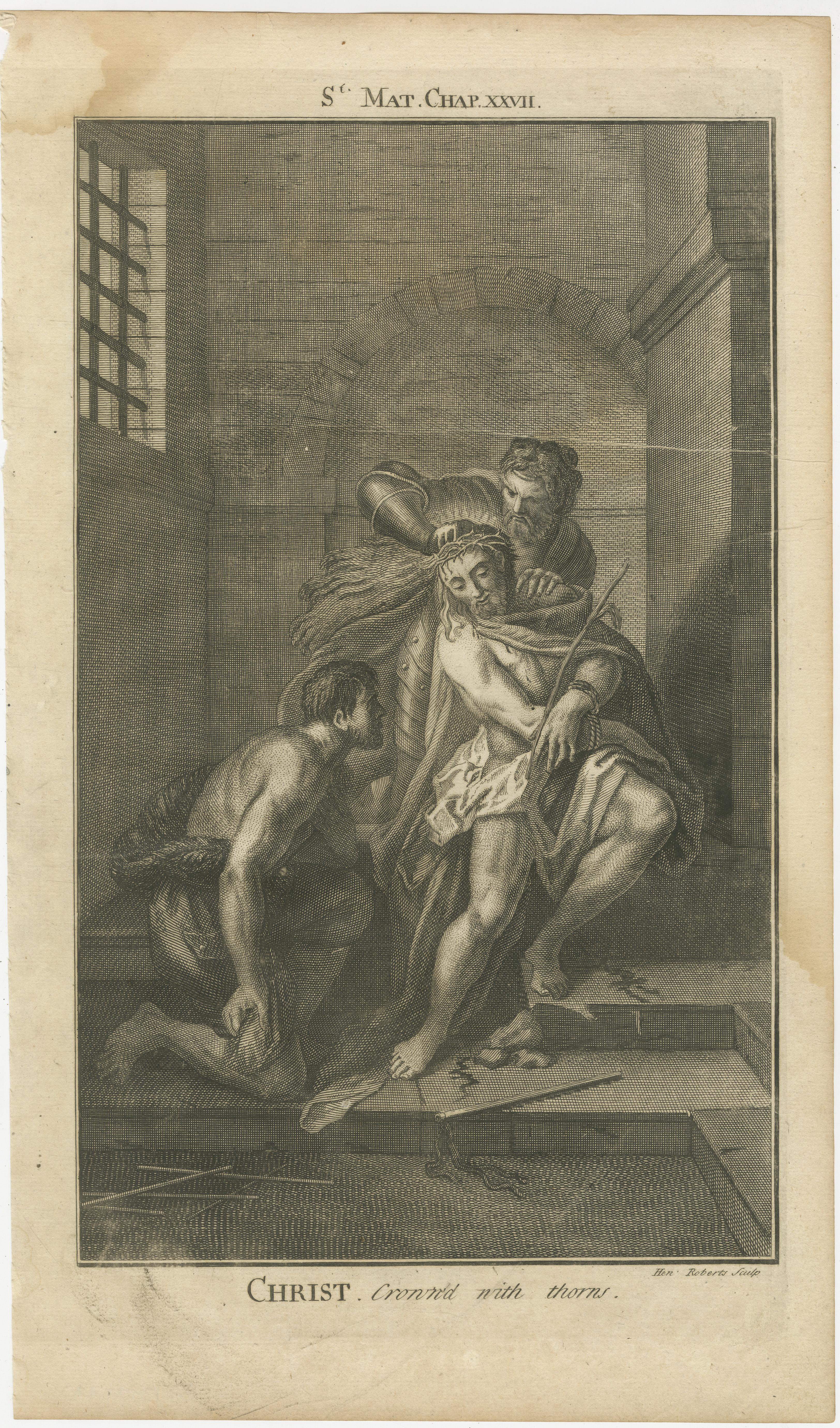 Milieu du XVIIIe siècle Gravures bibliques - Le Christ couronné, crucifié et tenté dans le désert 1735 en vente