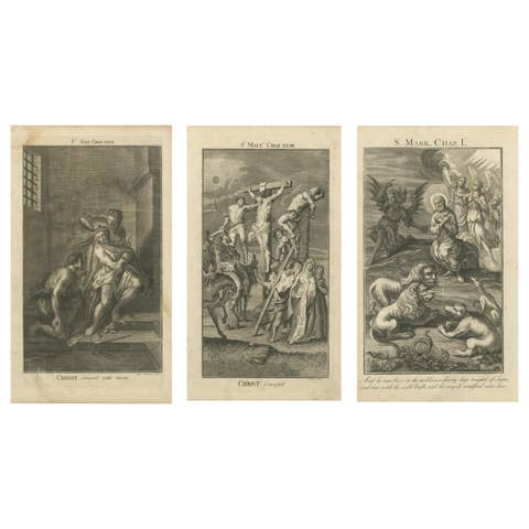 Biblical Engravings – Christ Crowned, Crucified & Tempted in the Wilderness 1735