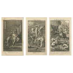 Biblische Stiche - Gekrönter, gekreuzigter und versuchter Christus in der Wüste 1735