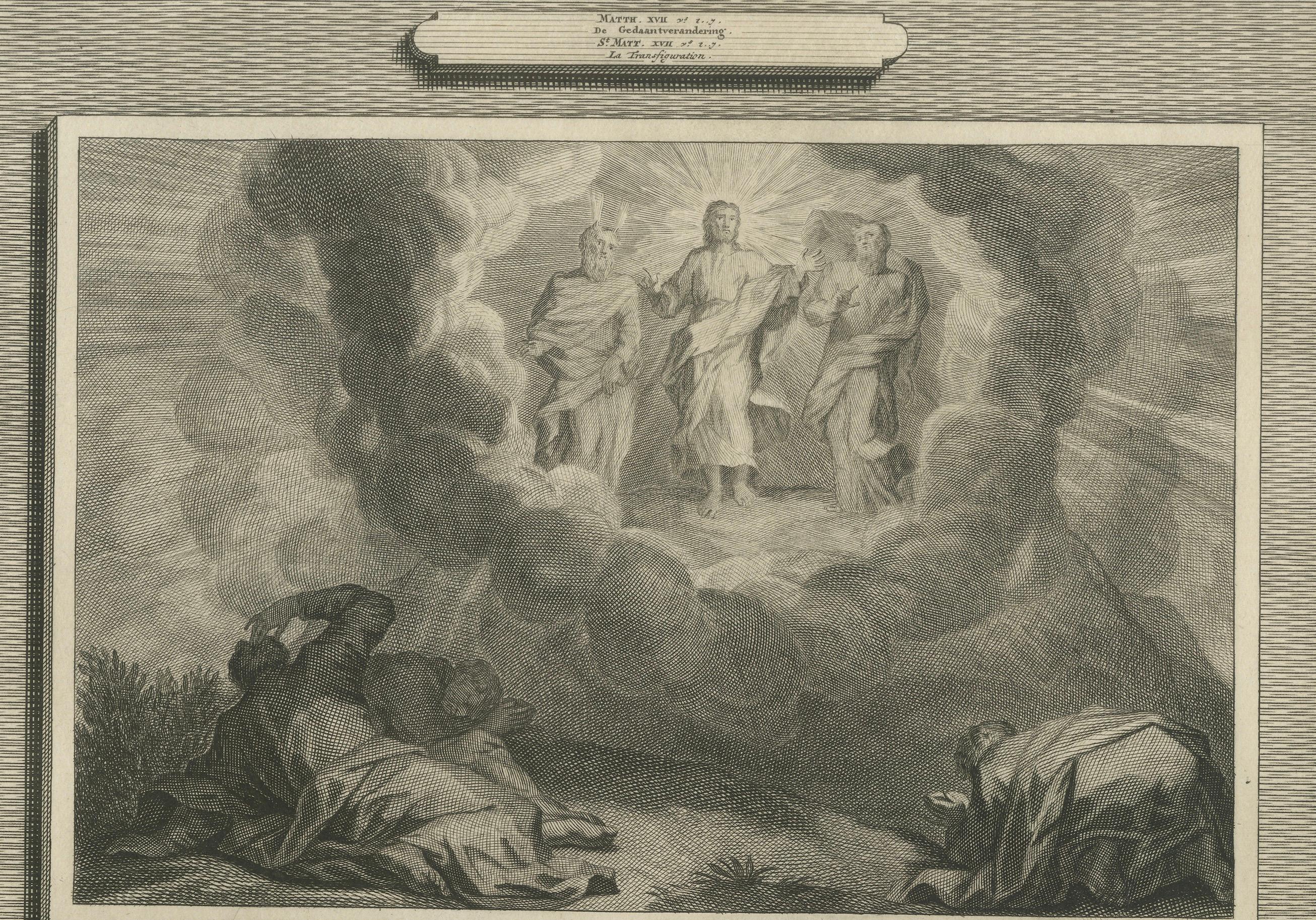 Biblical Engravings – Christ Transfiguration & Healing of the Possessed, ca.1700 In Good Condition For Sale In Langweer, NL