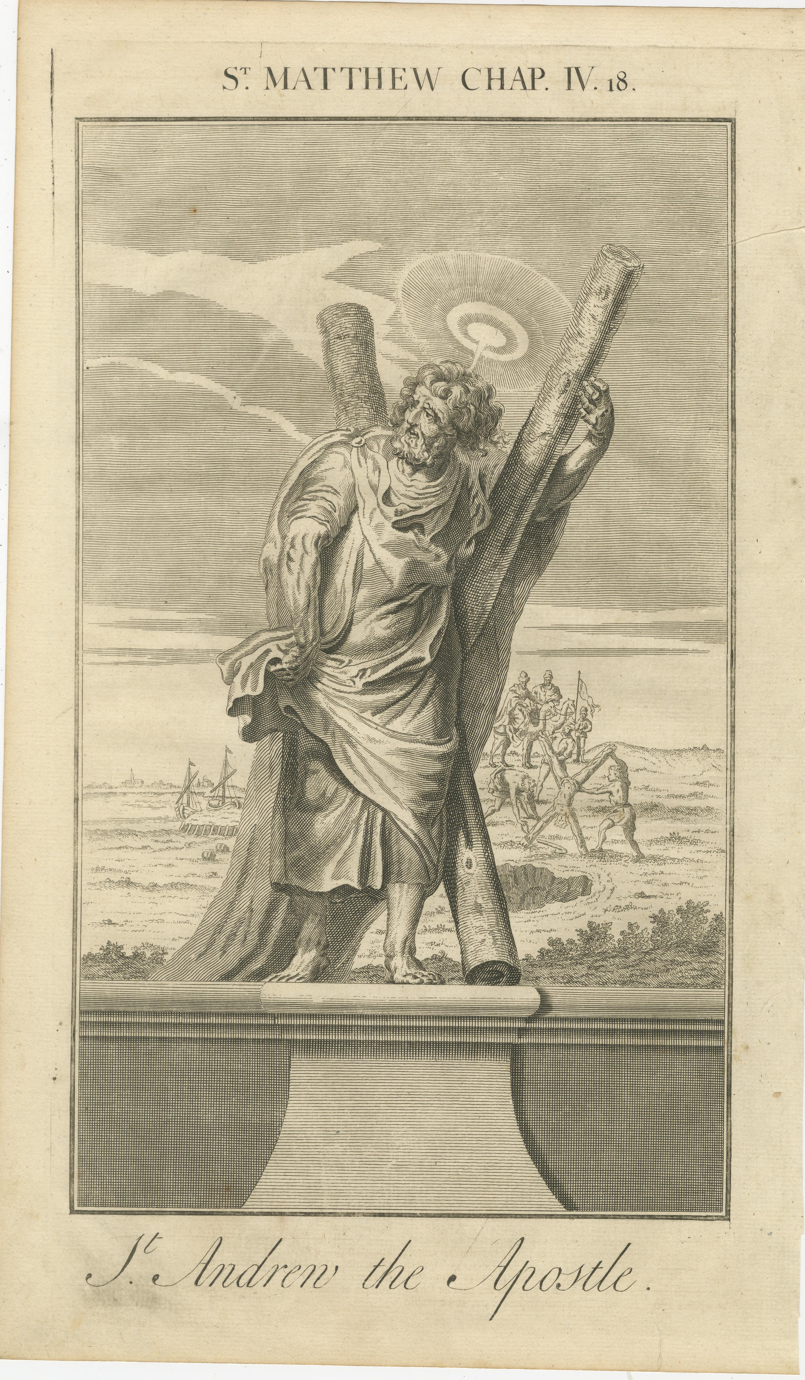 Biblische Stiche - Christi Auferstehung und der heilige Apostel Andrew (1735) (Englisch) im Angebot