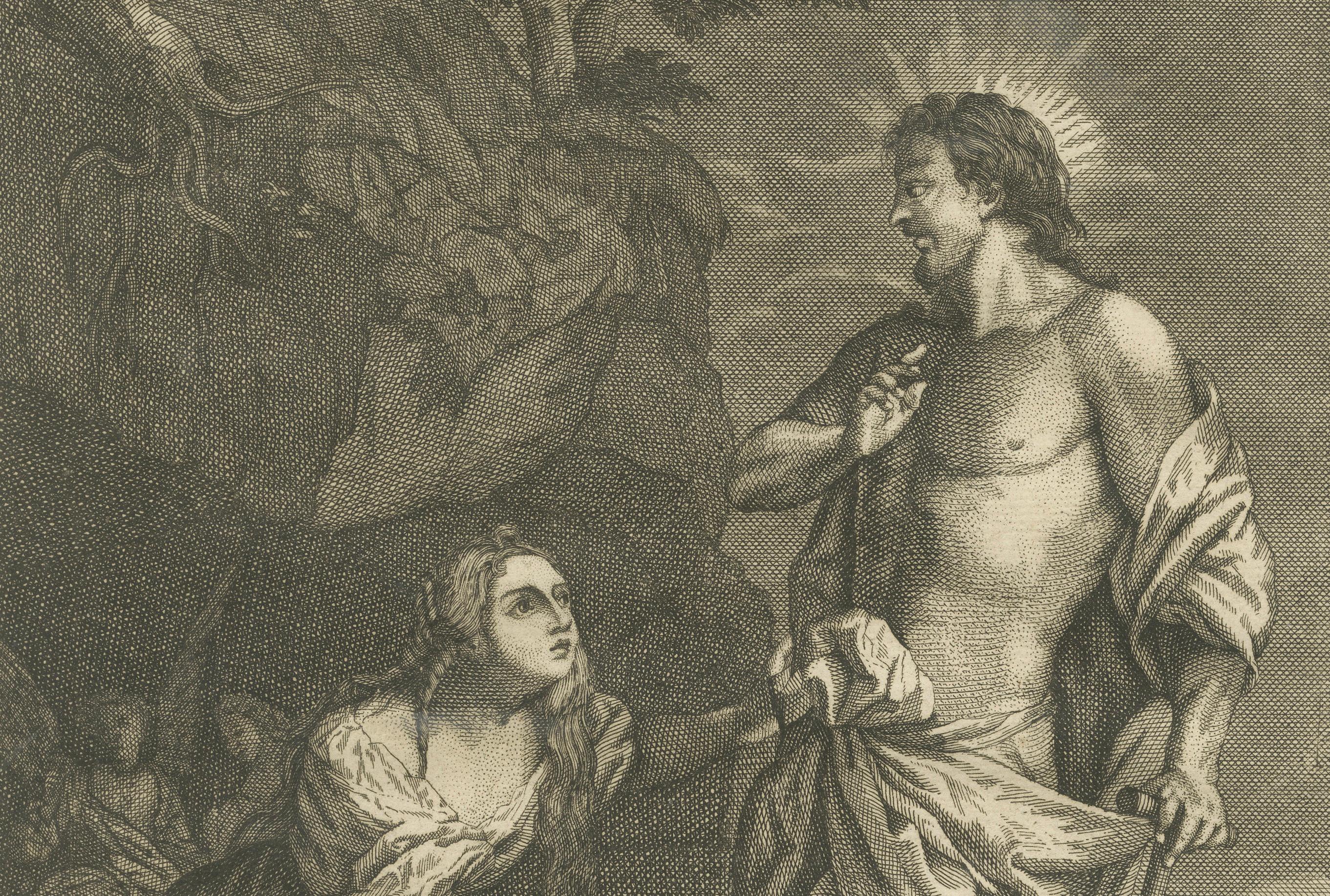 Biblische Stiche - Christi Auferstehung und der heilige Apostel Andrew (1735) (Papier) im Angebot