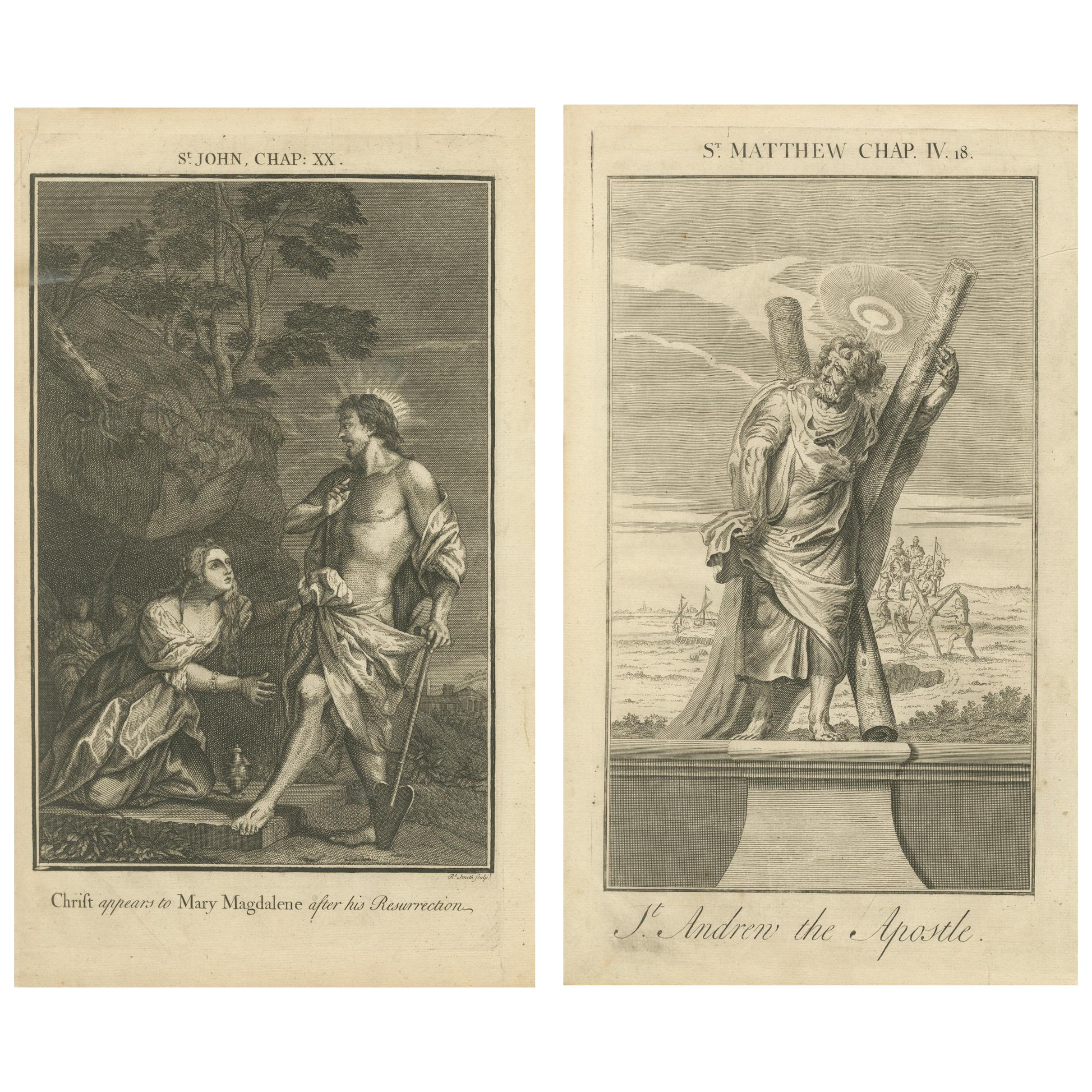 Biblische Stiche - Christi Auferstehung und der heilige Apostel Andrew (1735) im Angebot