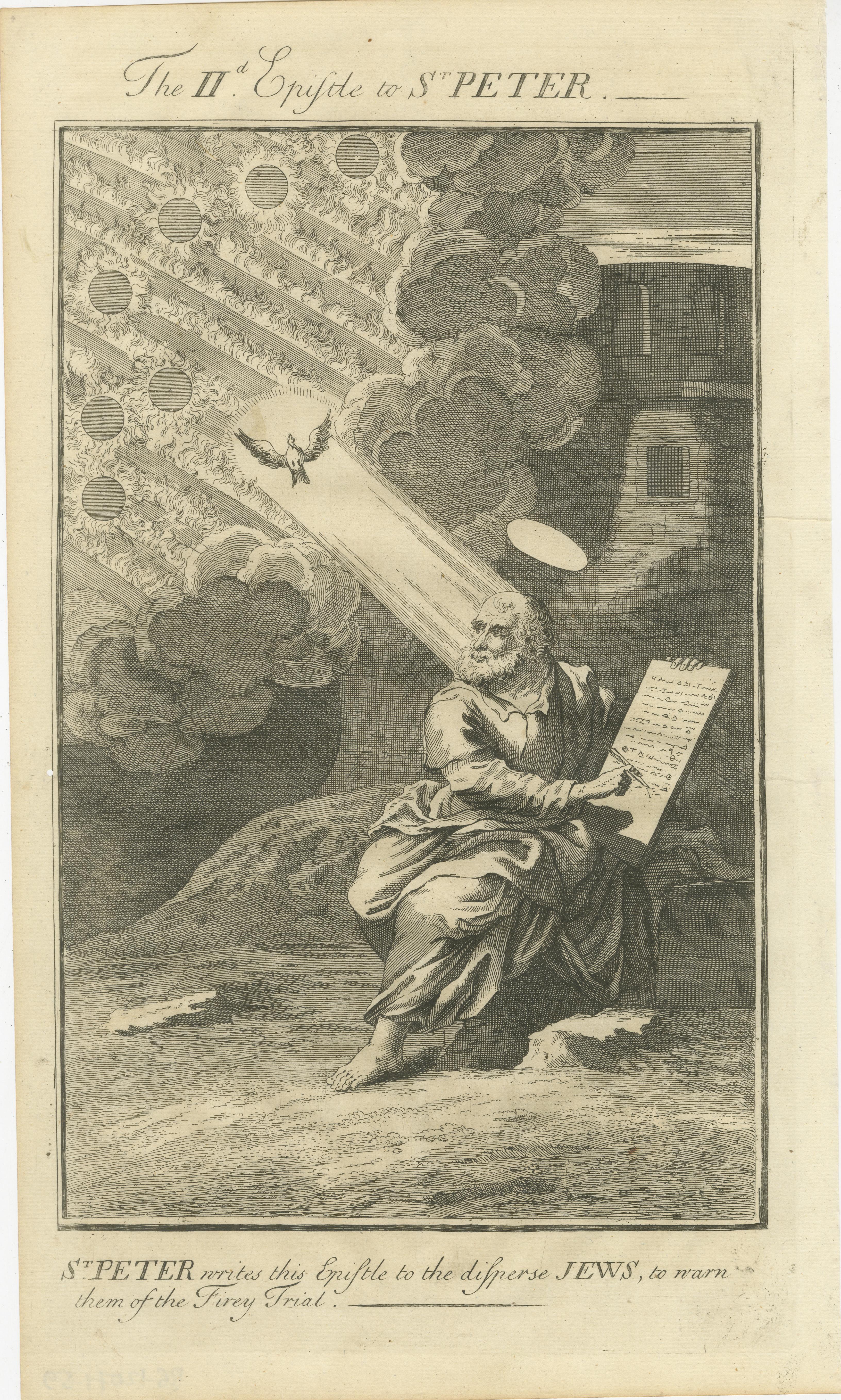 Biblische Stiche - Petrus- und Johannesbriefe, Szenen der göttlichen Inspiration 1735 (Englisch) im Angebot
