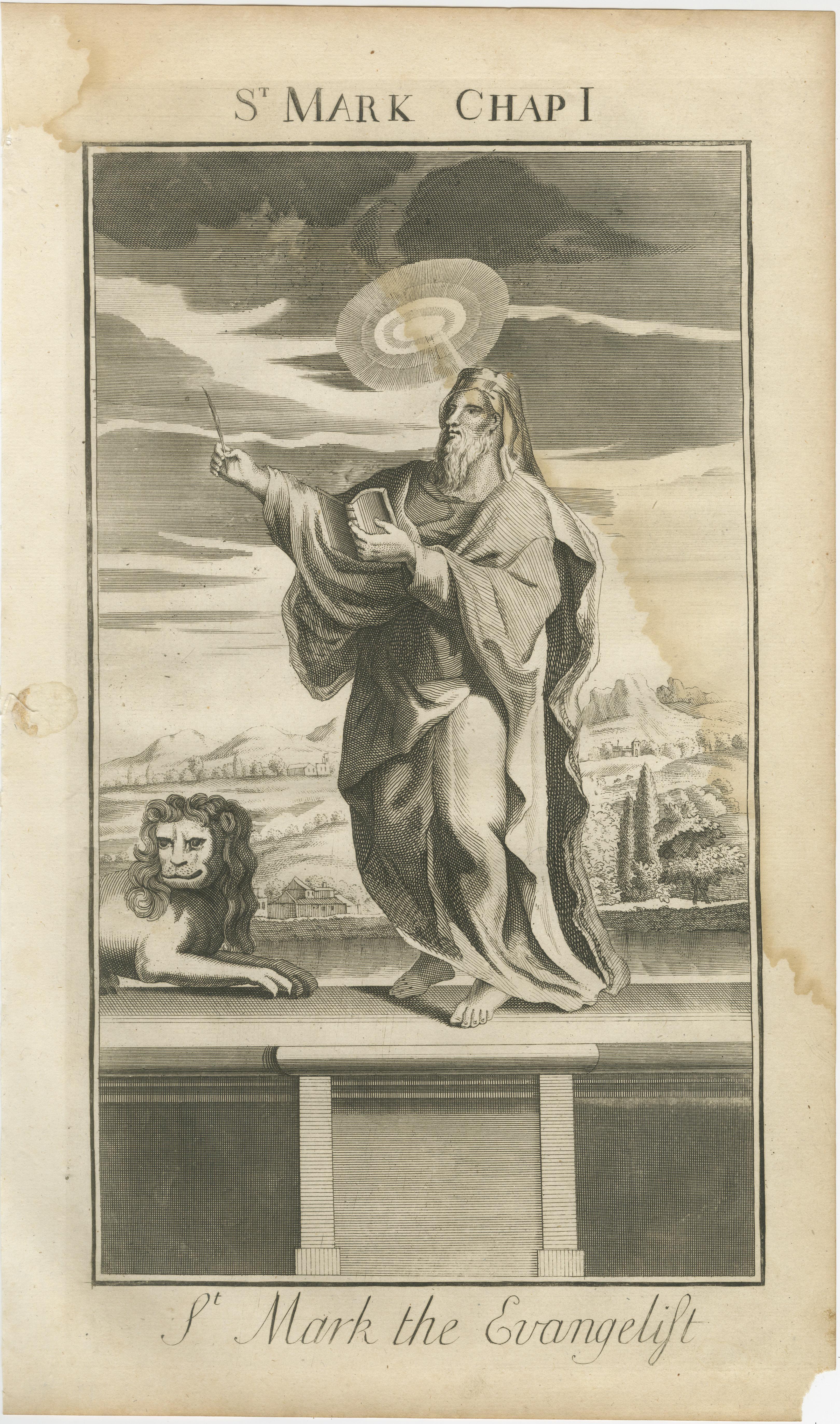 Biblische Stiche - St. Markus, Heilung des Bartimeus und Kreuzabnahme, 1735 im Zustand „Relativ gut“ im Angebot in Langweer, NL