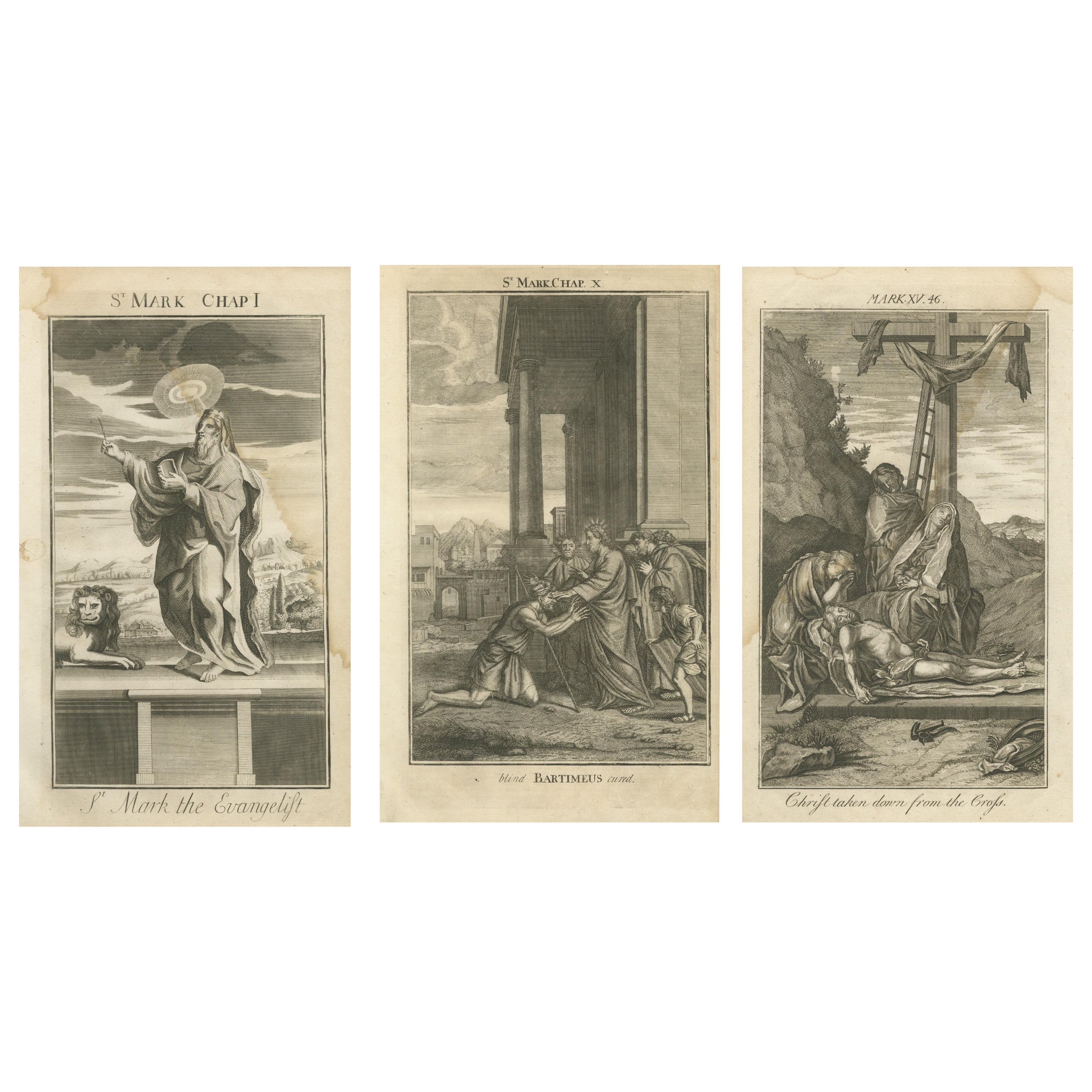 Biblische Stiche - St. Markus, Heilung des Bartimeus und Kreuzabnahme, 1735