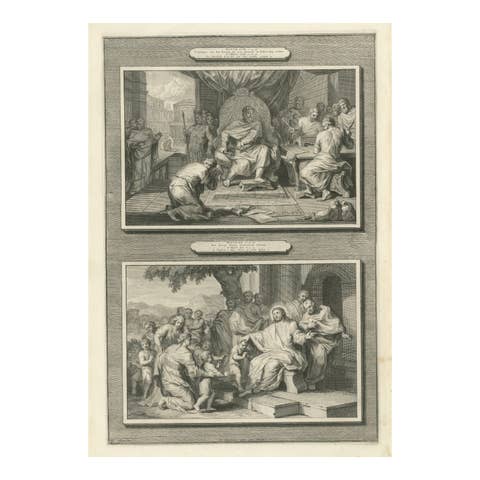 Biblical Engravings – The Unforgiving Servant & Christ Blessing Children, c.1700