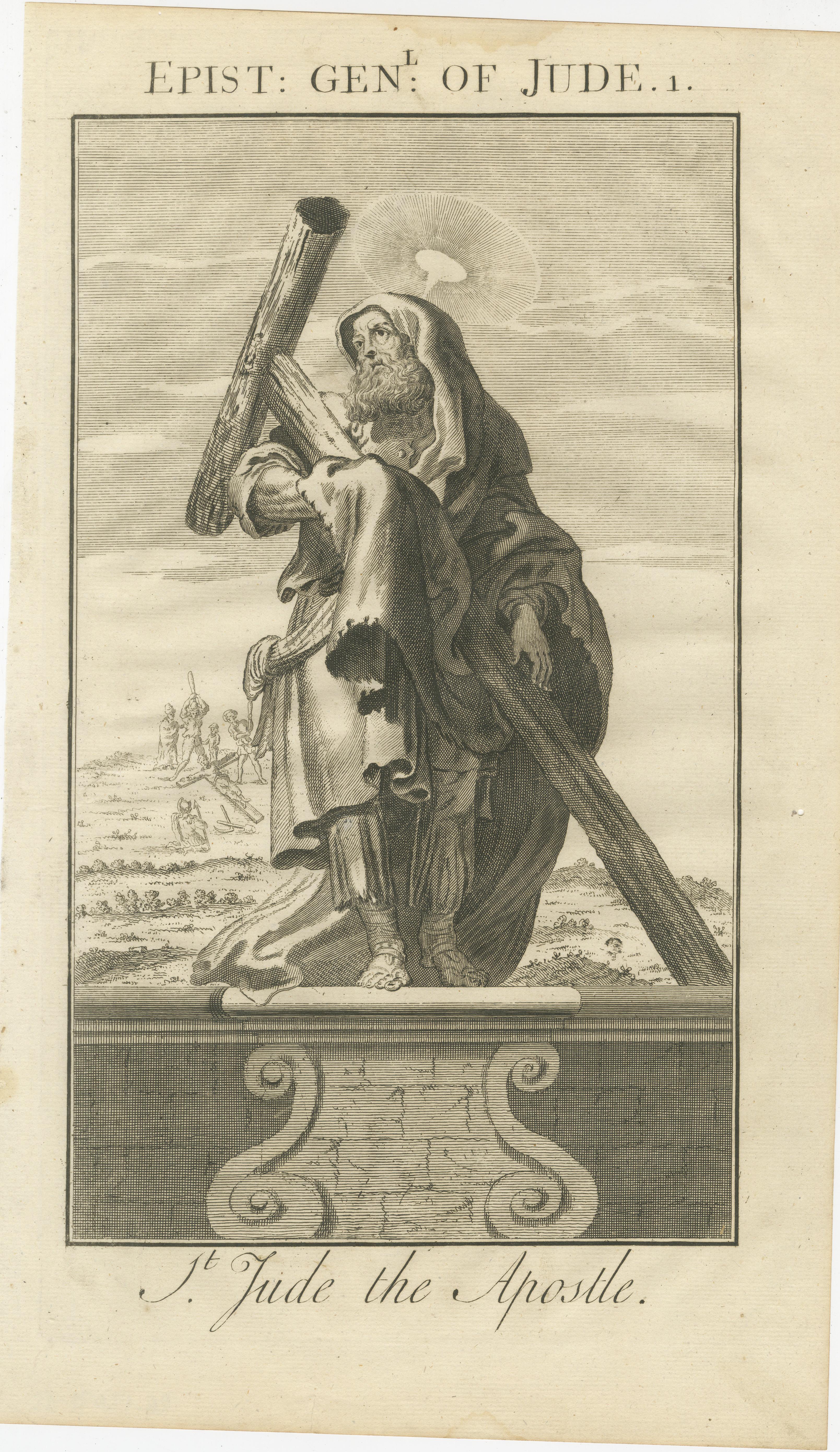 Satz von 3 biblischen Stichen - Vision von Kerzenleuchtern, Apostel Judas und Engelsgericht (1735)

Dieser dramatische und theologisch reichhaltige Satz von drei antiken Stichen, der 1735 veröffentlicht wurde, veranschaulicht apokalyptische und