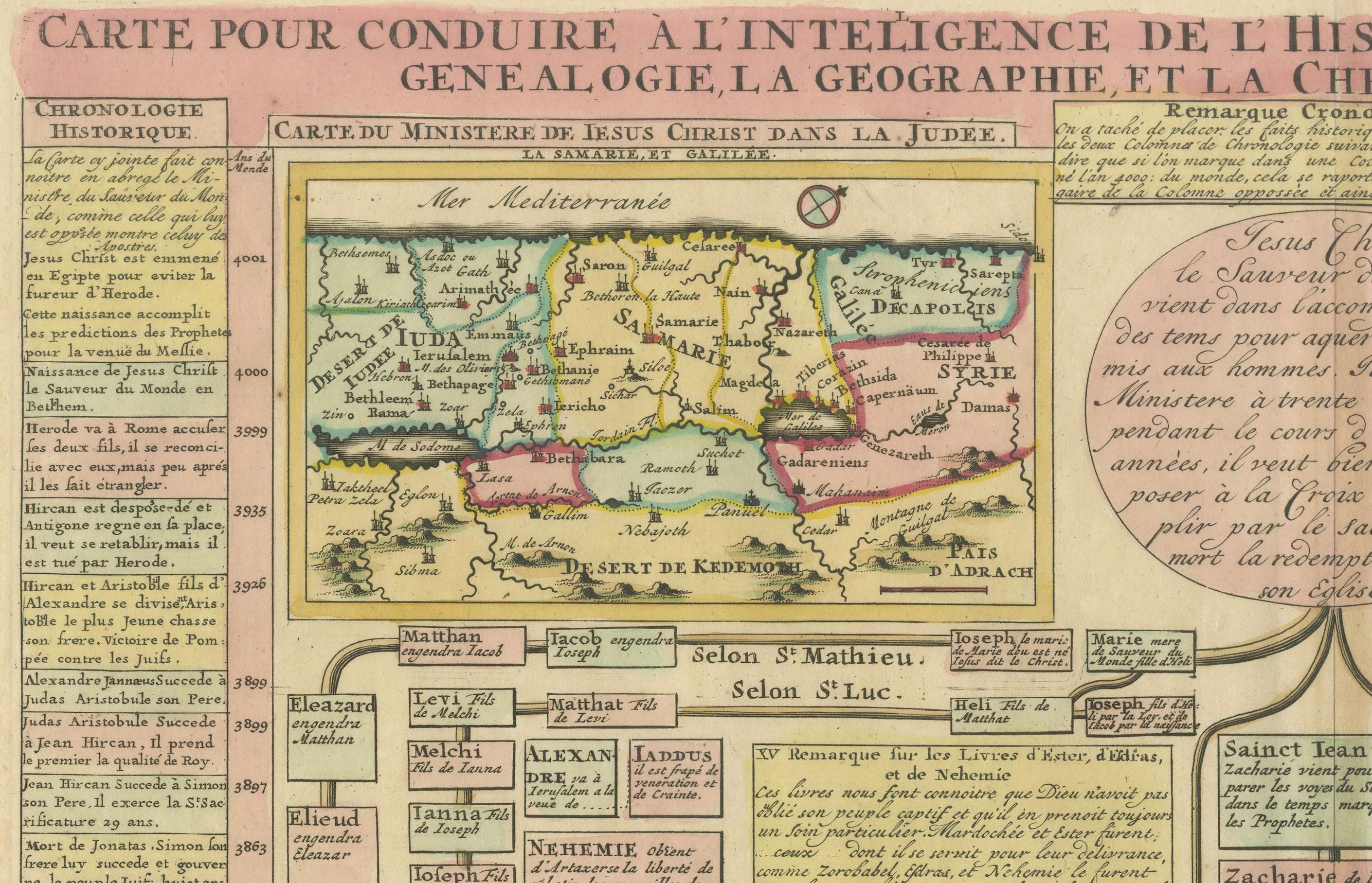 Early 18th Century Biblical Map and Family Trees of the Holy Land by Chatelain, ca. 1720 For Sale