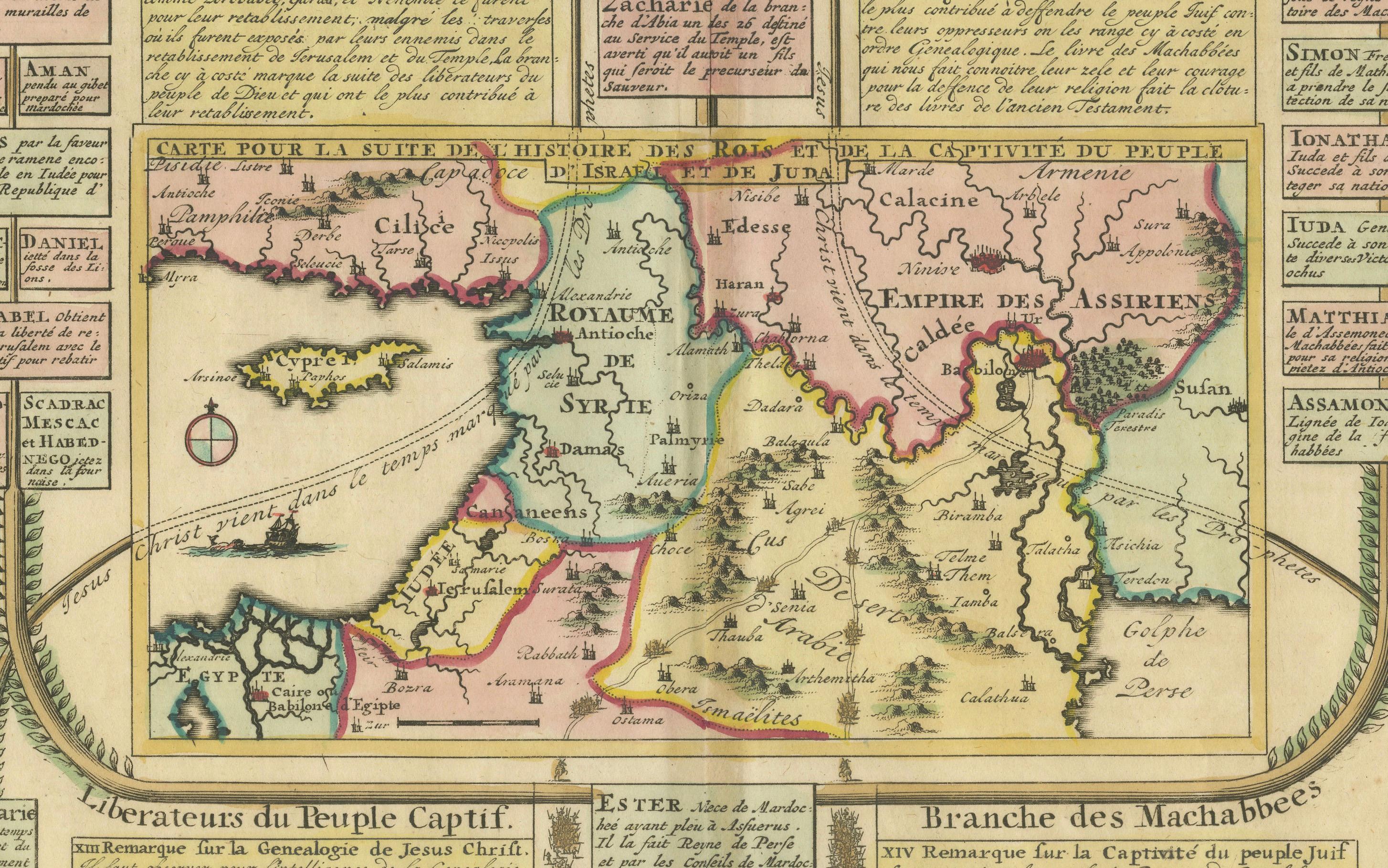 Paper Biblical Map and Family Trees of the Holy Land by Chatelain, ca. 1720 For Sale