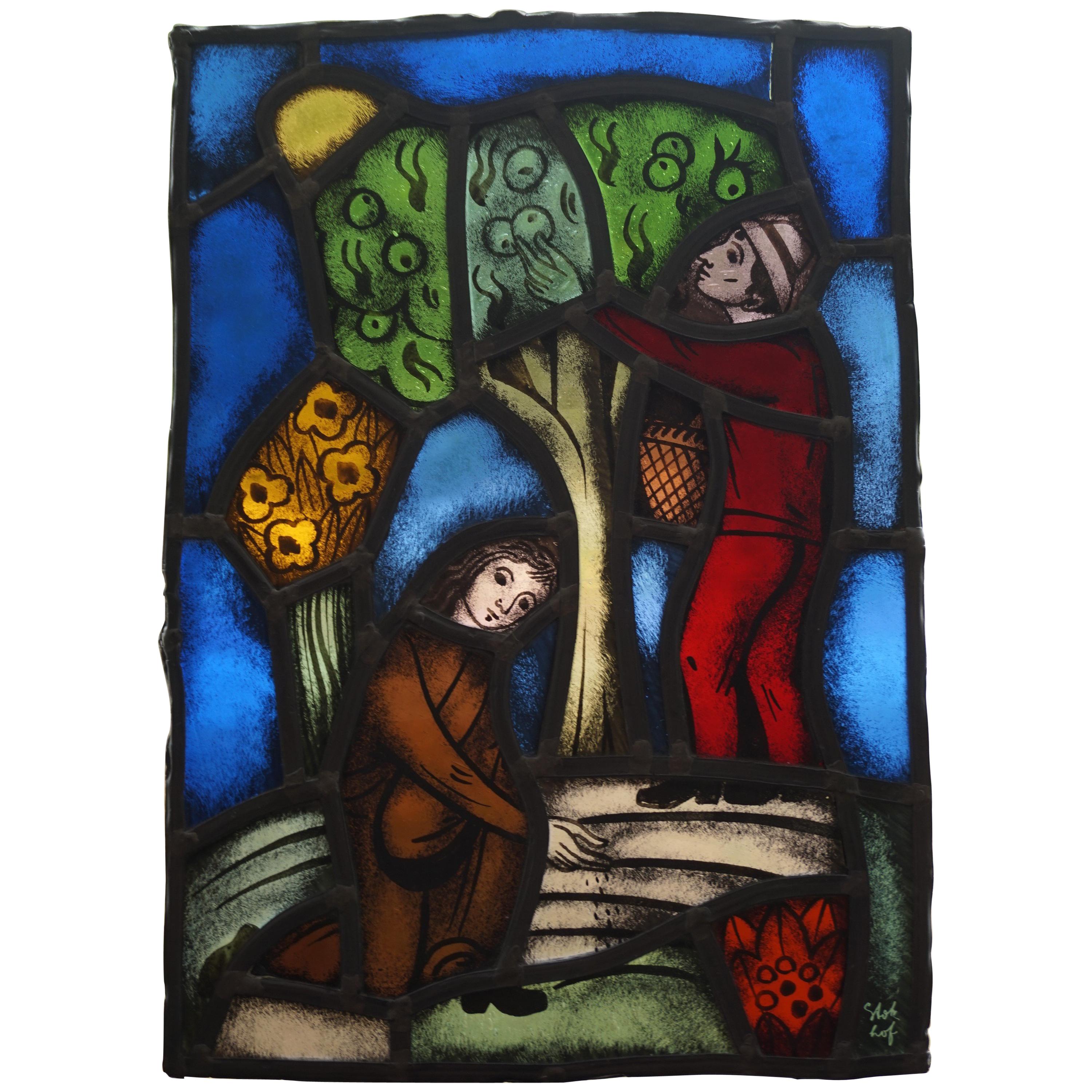 Biblical 'You Reap What You Sow' Leaded & Stained Glass Panel by Abraham Stokhof