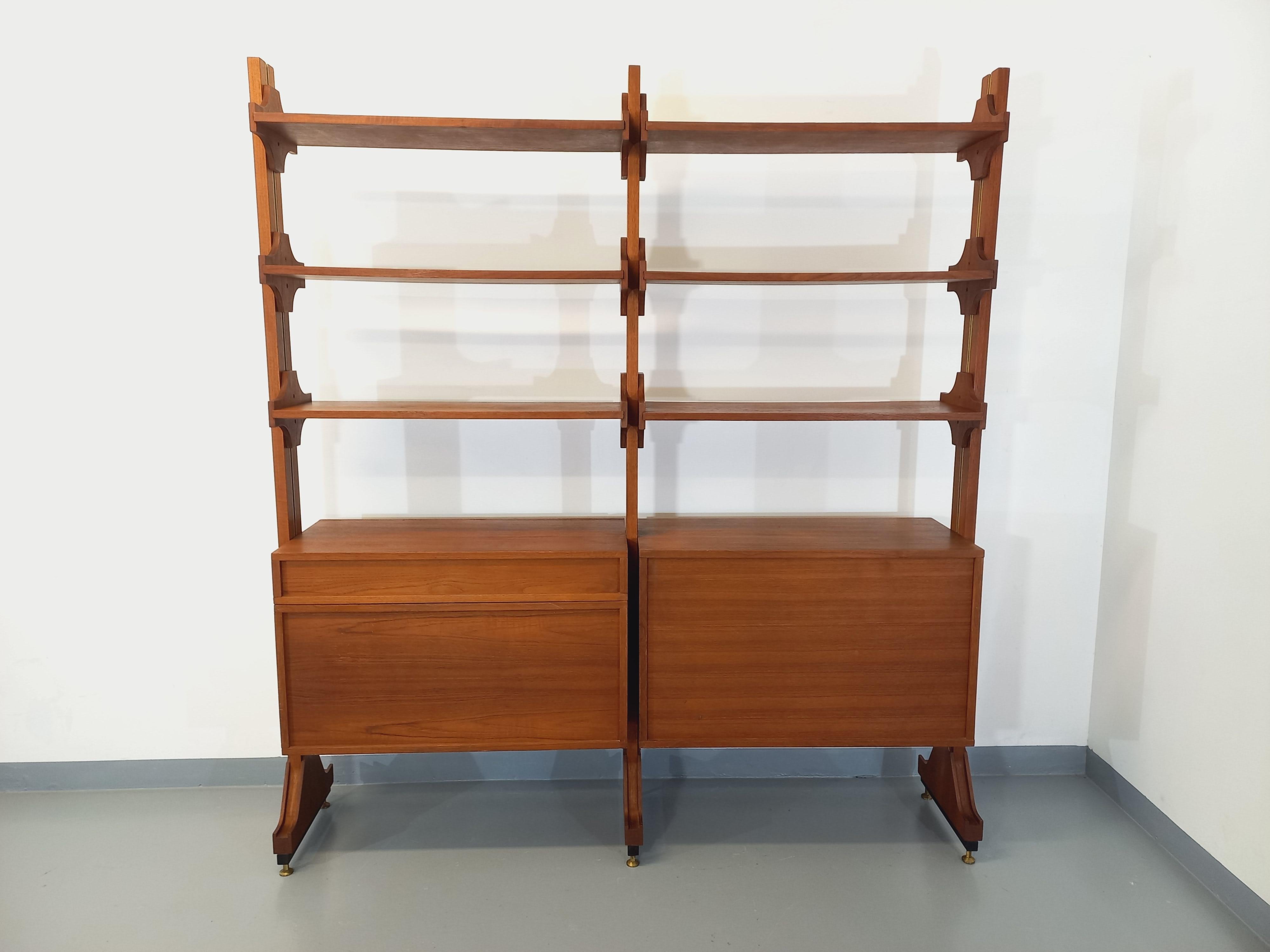 Bibliothèque étagère double modulable vintage en teck des années 60 en venta 3