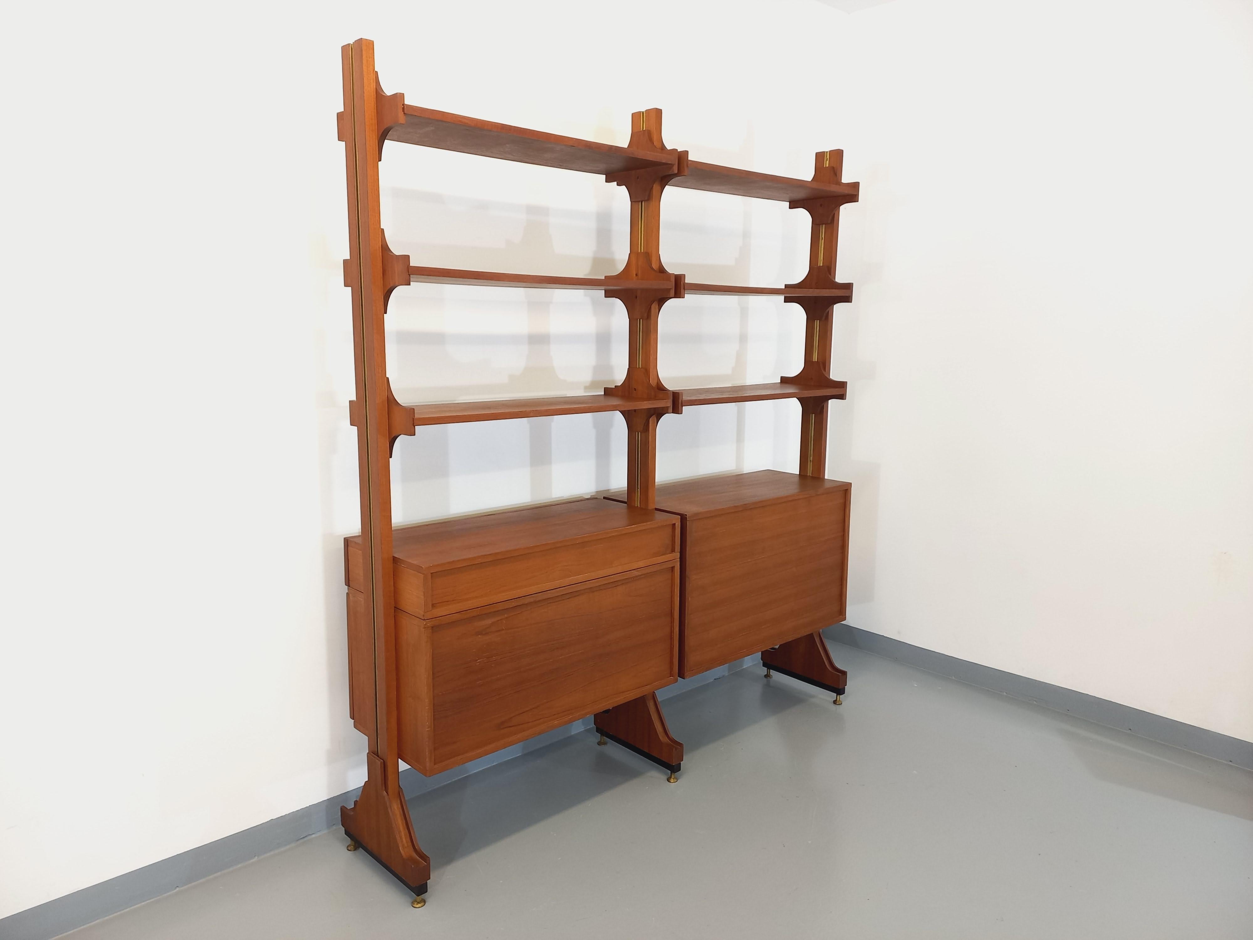 Bibliothèque étagère double modulable vintage en teck des années 60 en venta 4