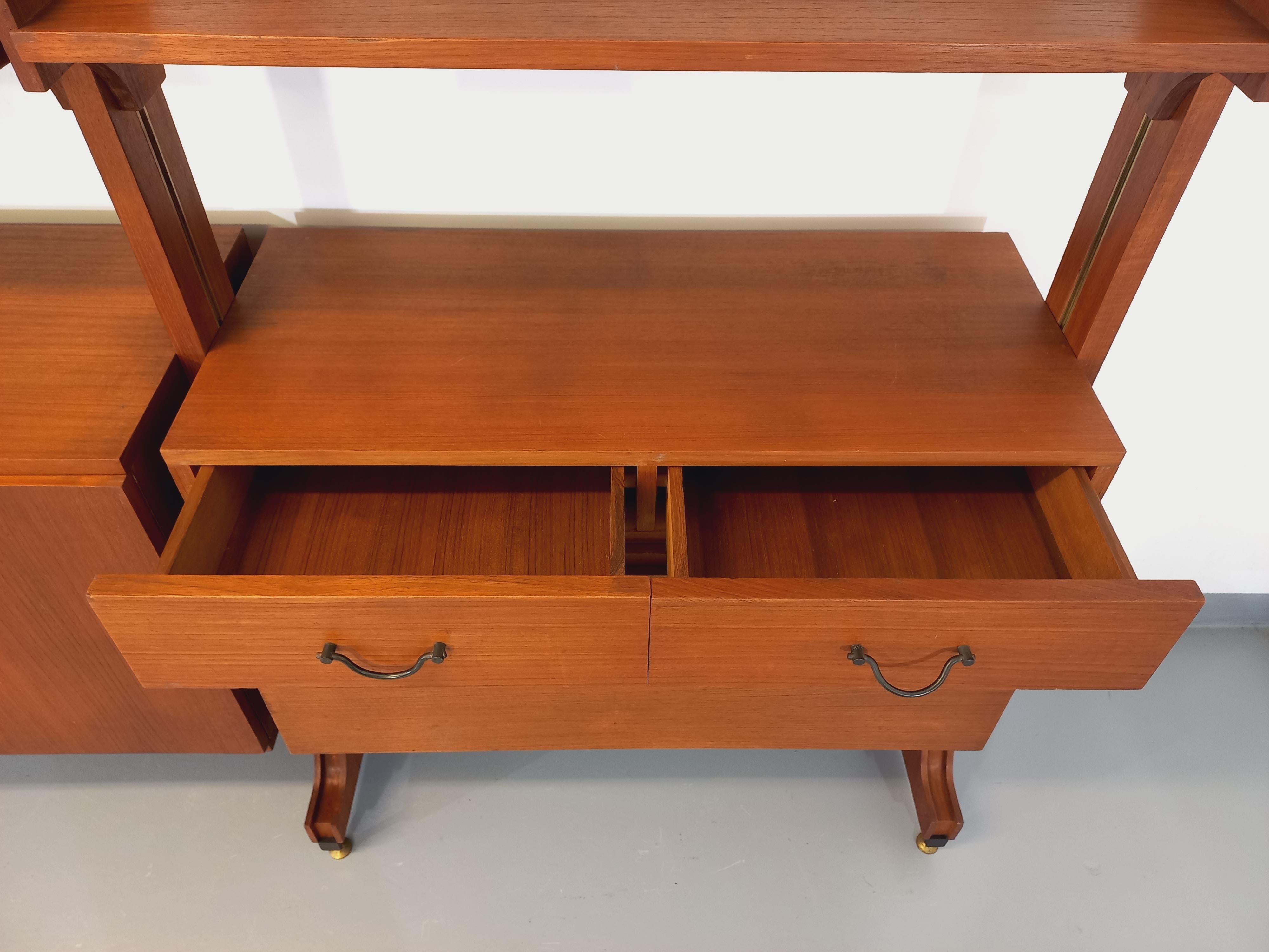 Bibliothèque étagère double modulable vintage en teck des années 60 en venta 6