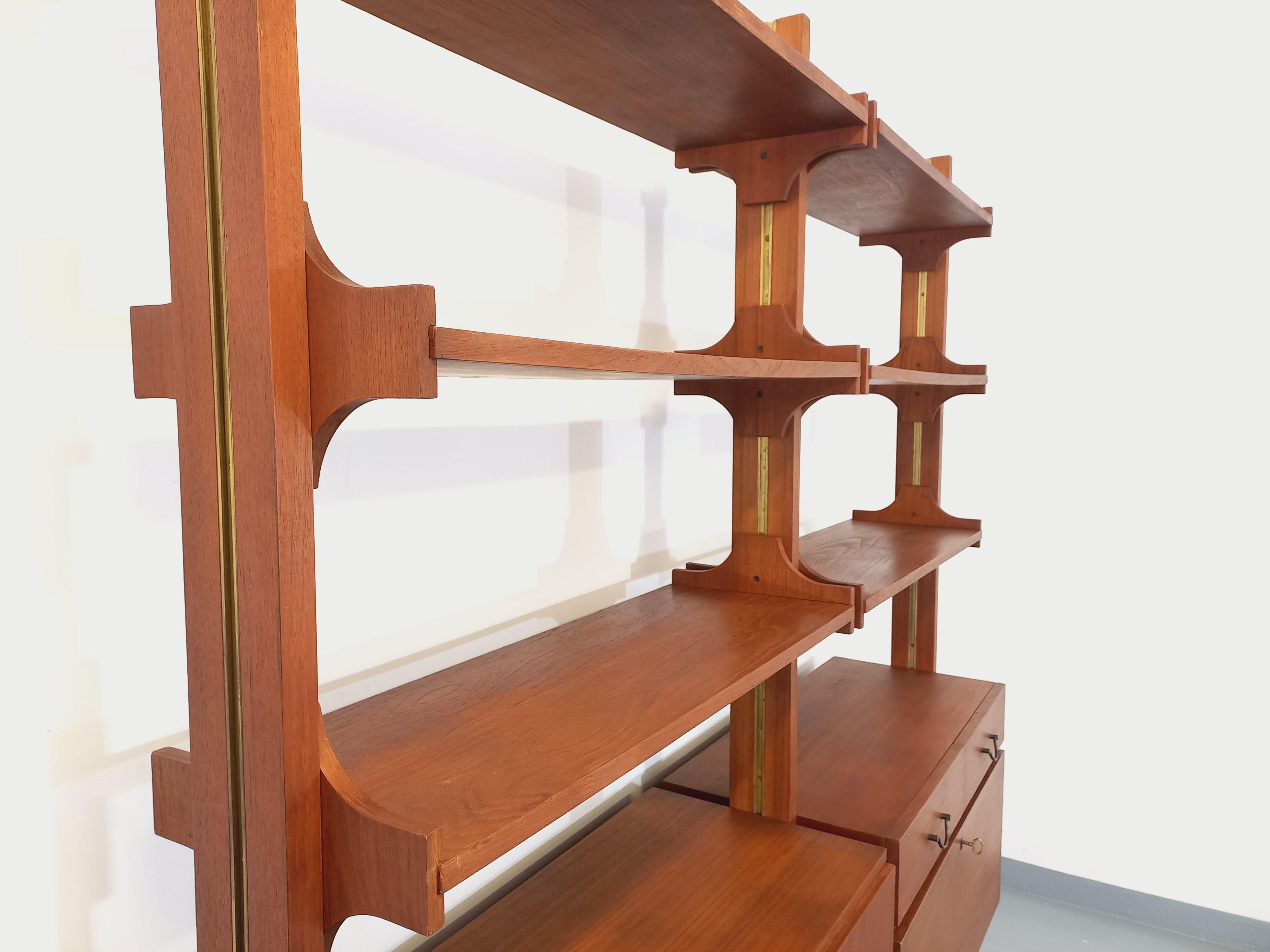 Bibliothèque étagère double modulable vintage en teck des années 60 en venta 11