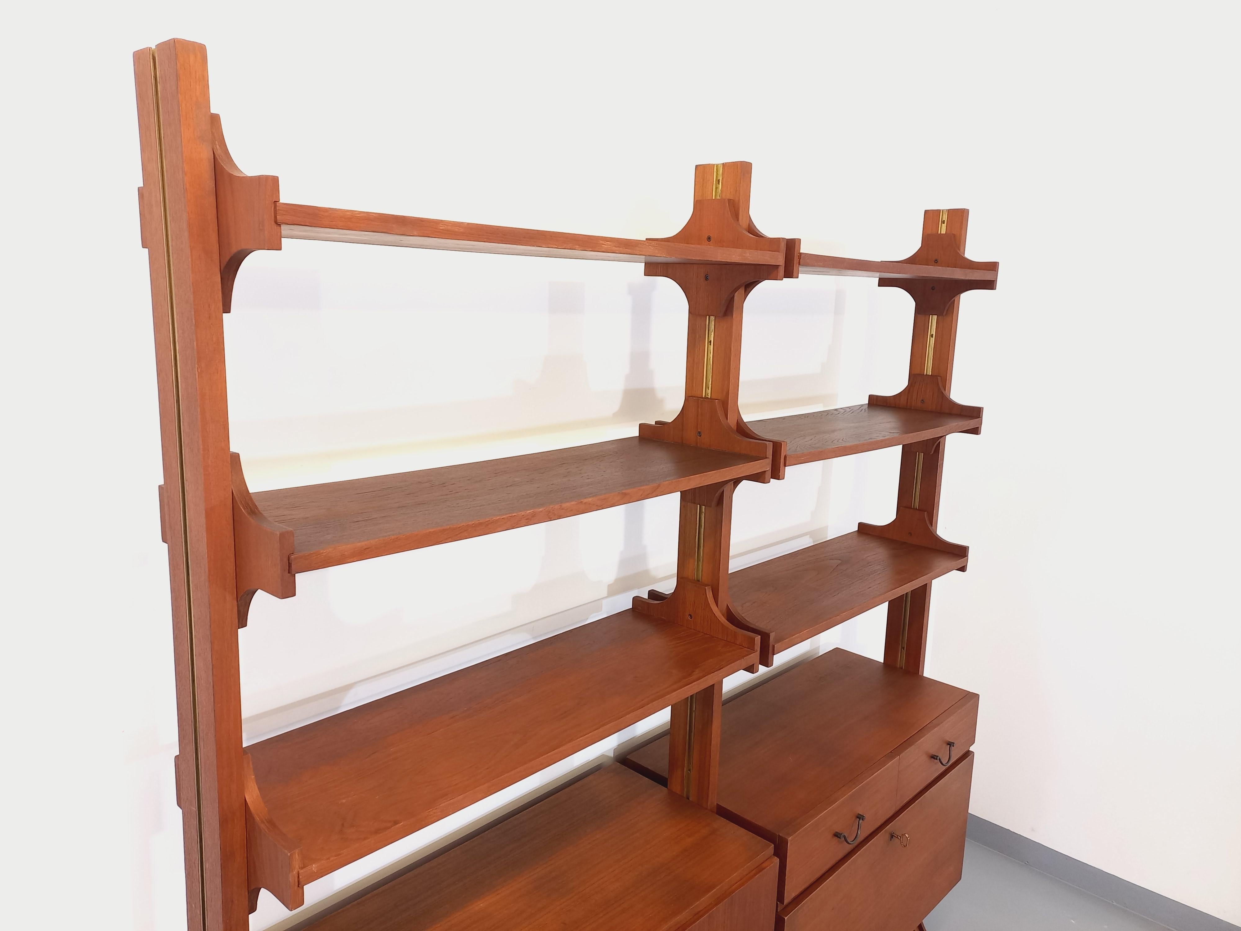 Bibliothèque étagère double modulable vintage en teck des années 60 en venta 12