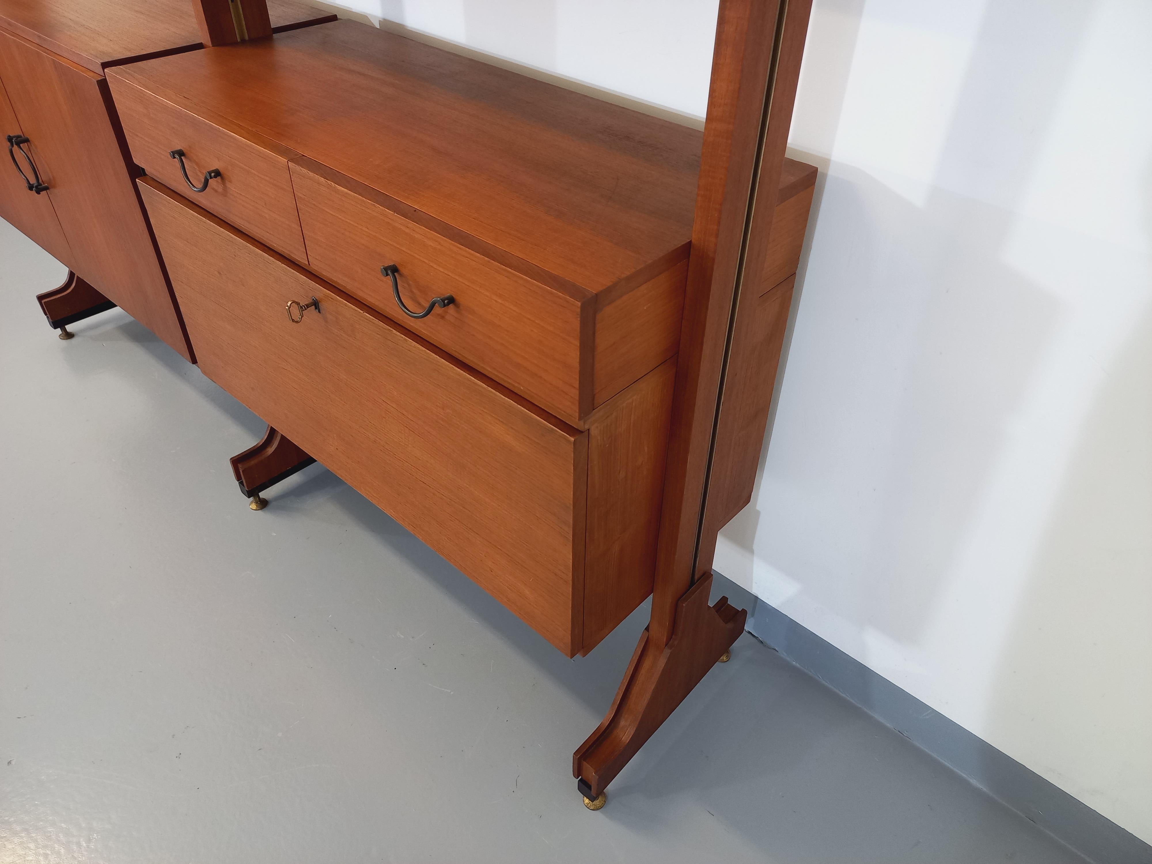 Bibliothèque étagère double modulable vintage en teck des années 60 en venta 13