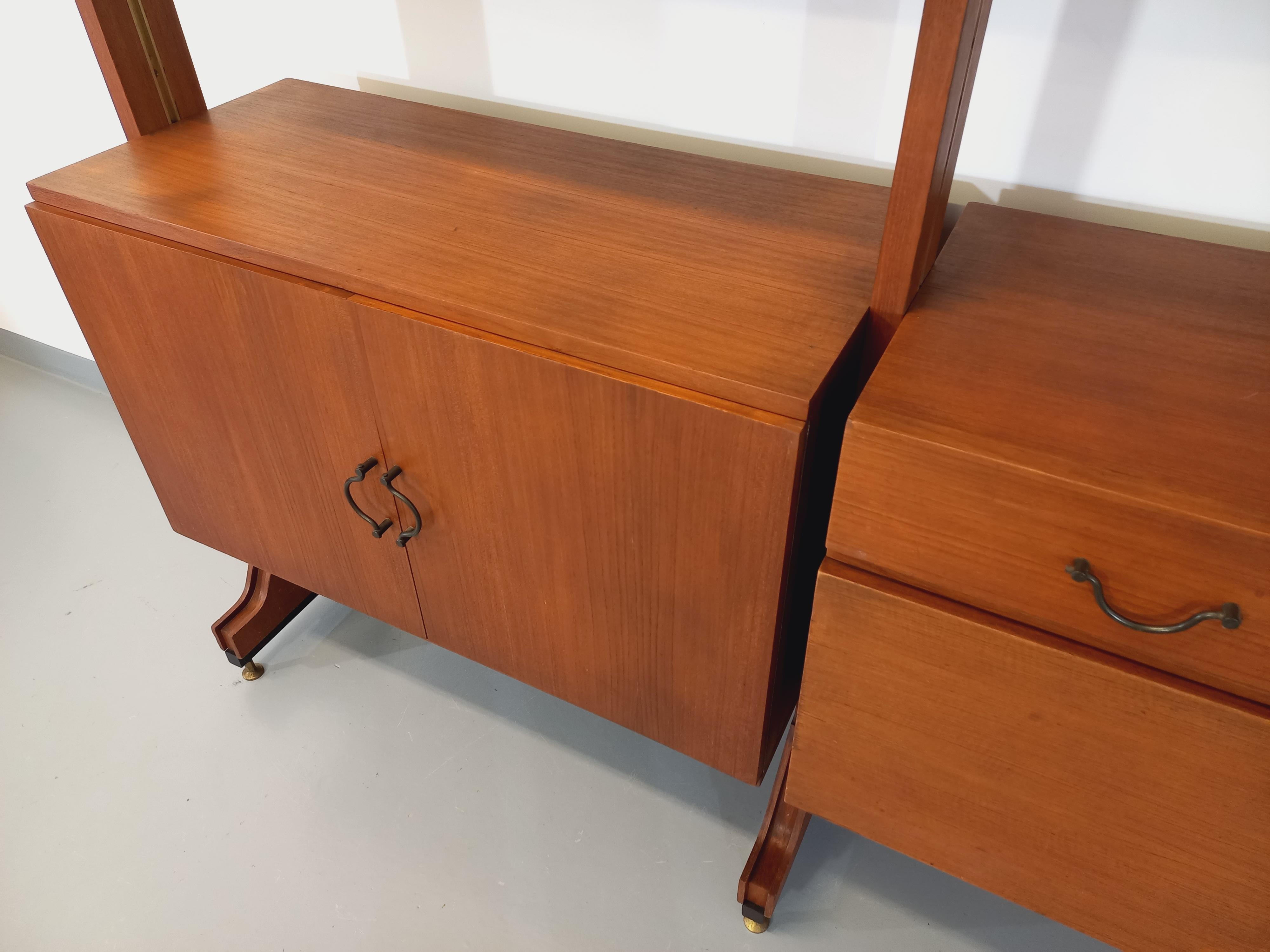 Bibliothèque étagère double modulable vintage en teck des années 60 Italiano en venta