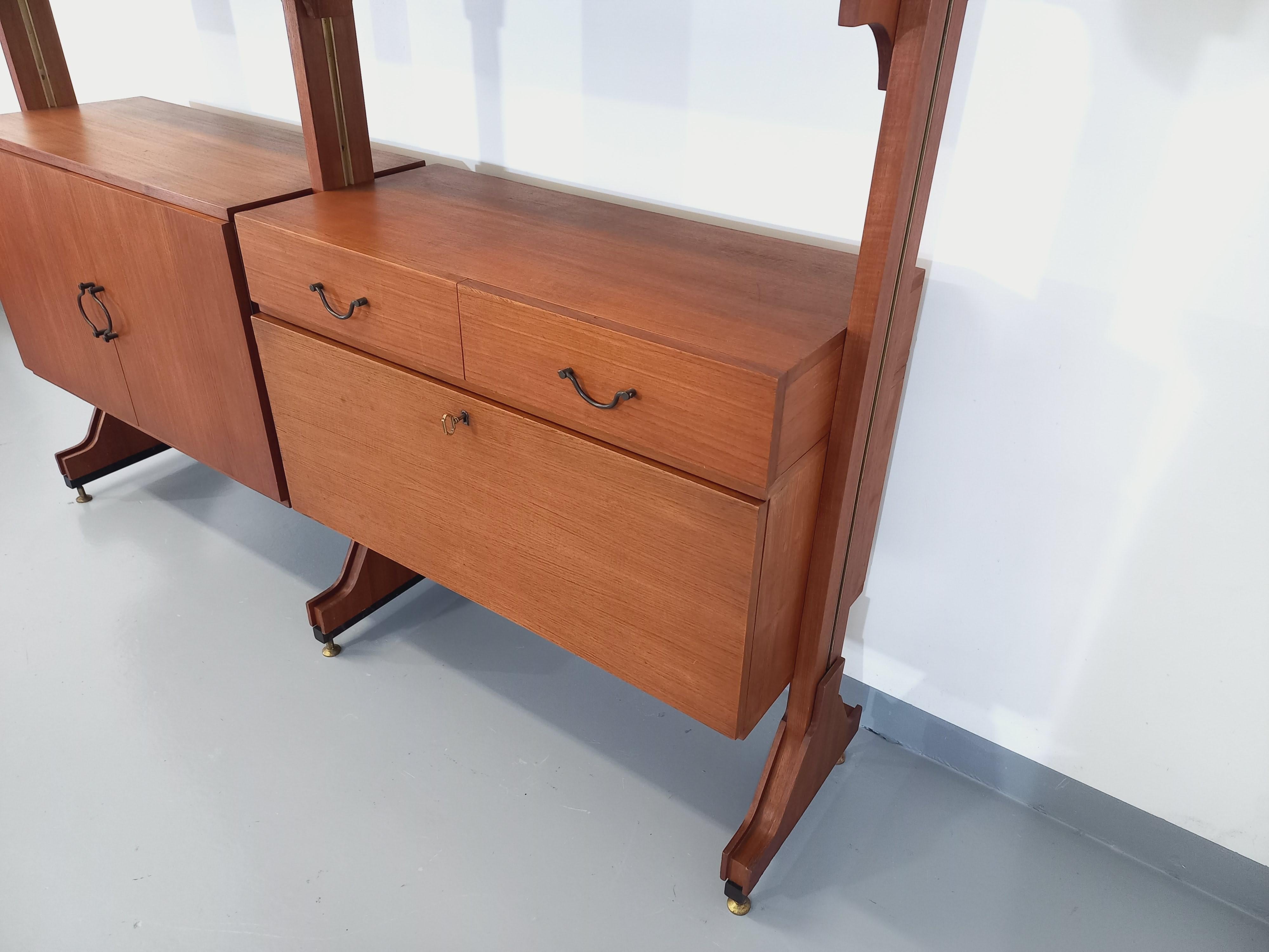 Bibliothèque étagère double modulable vintage en teck des années 60 en Bueno estado para la venta en BESANÇON, FR