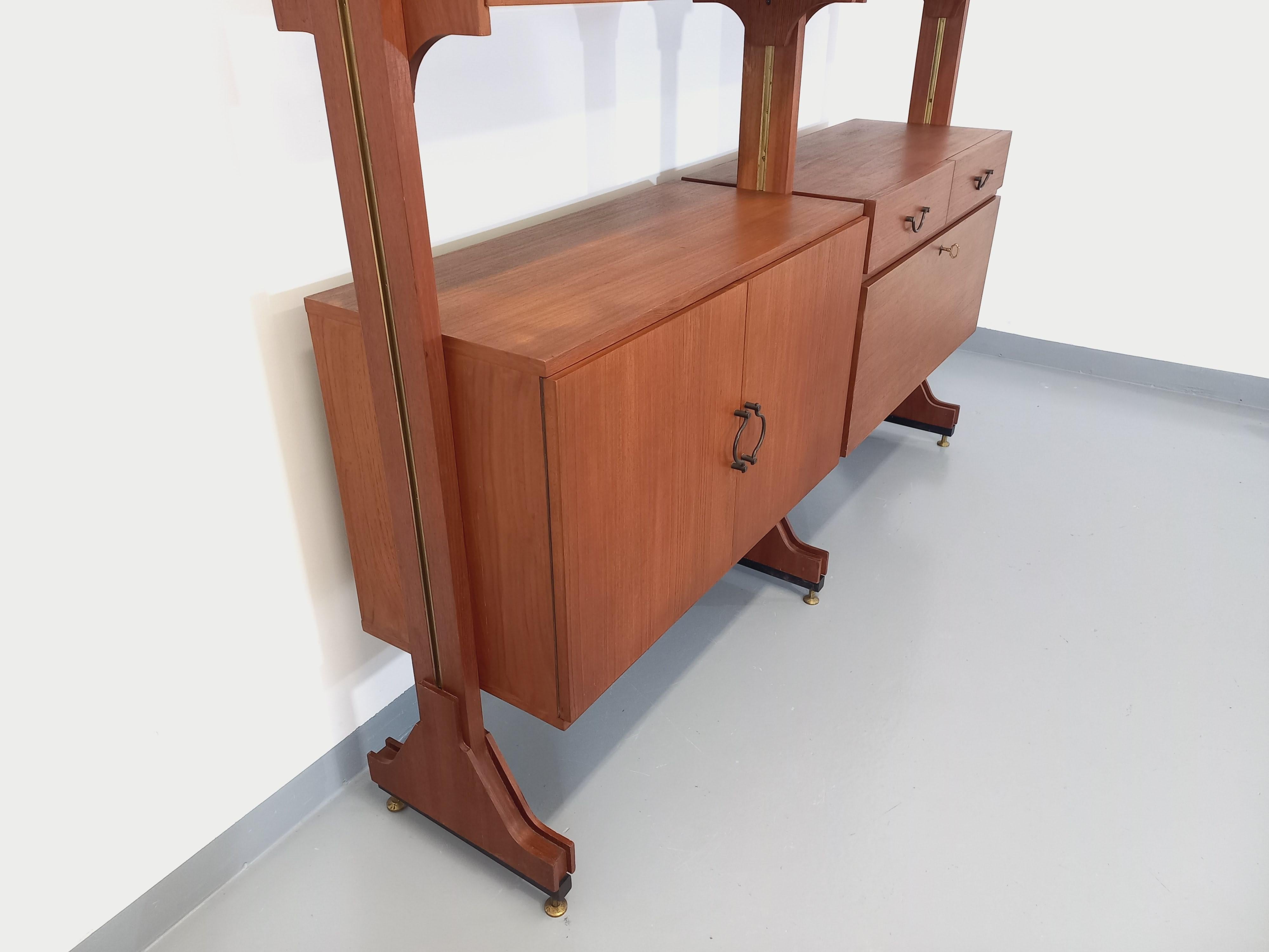Bibliothèque étagère double modulable vintage en teck des années 60 mediados del siglo XX en venta