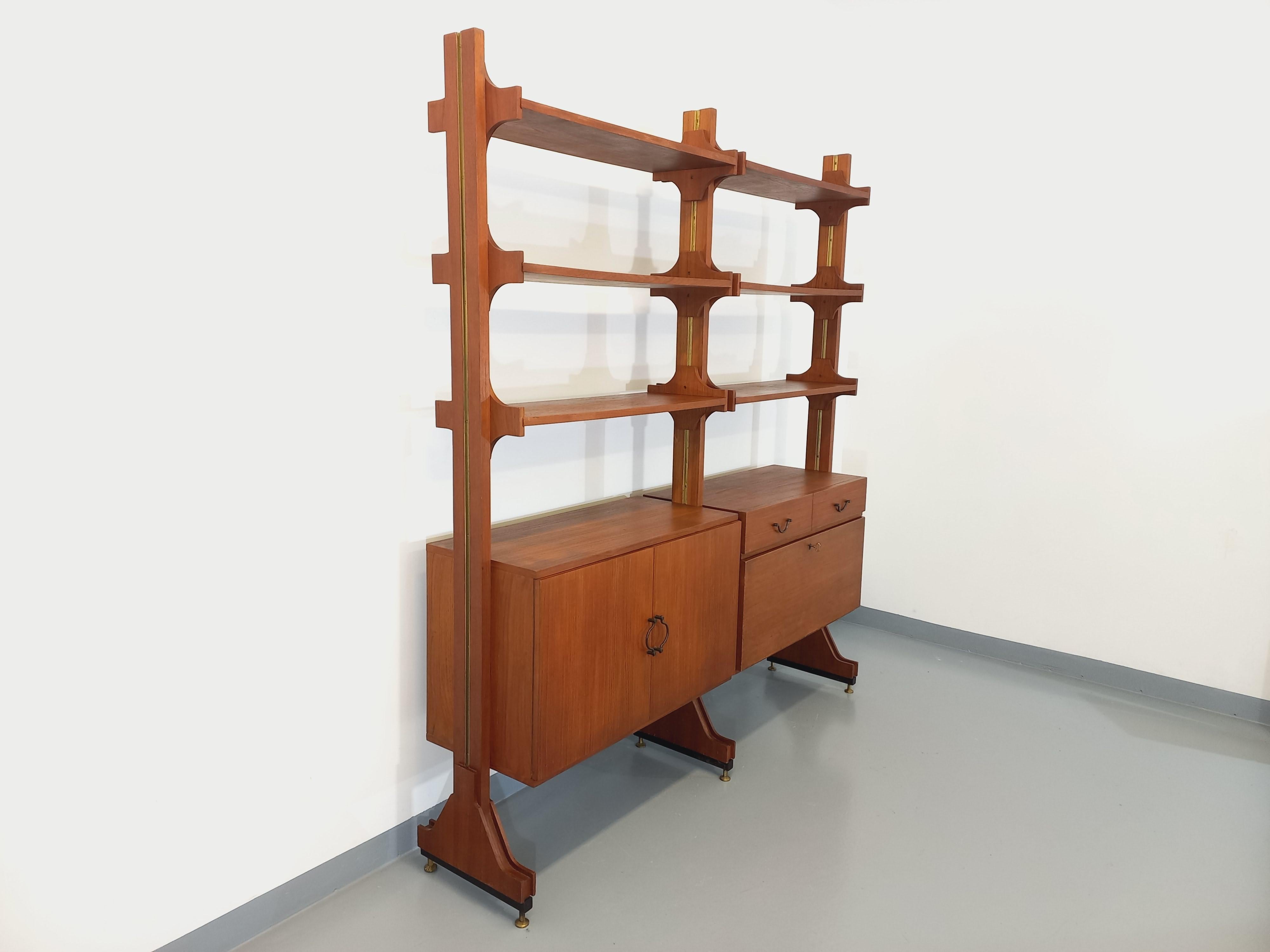 Bibliothèque étagère double modulable vintage en teck des années 60 en venta 1