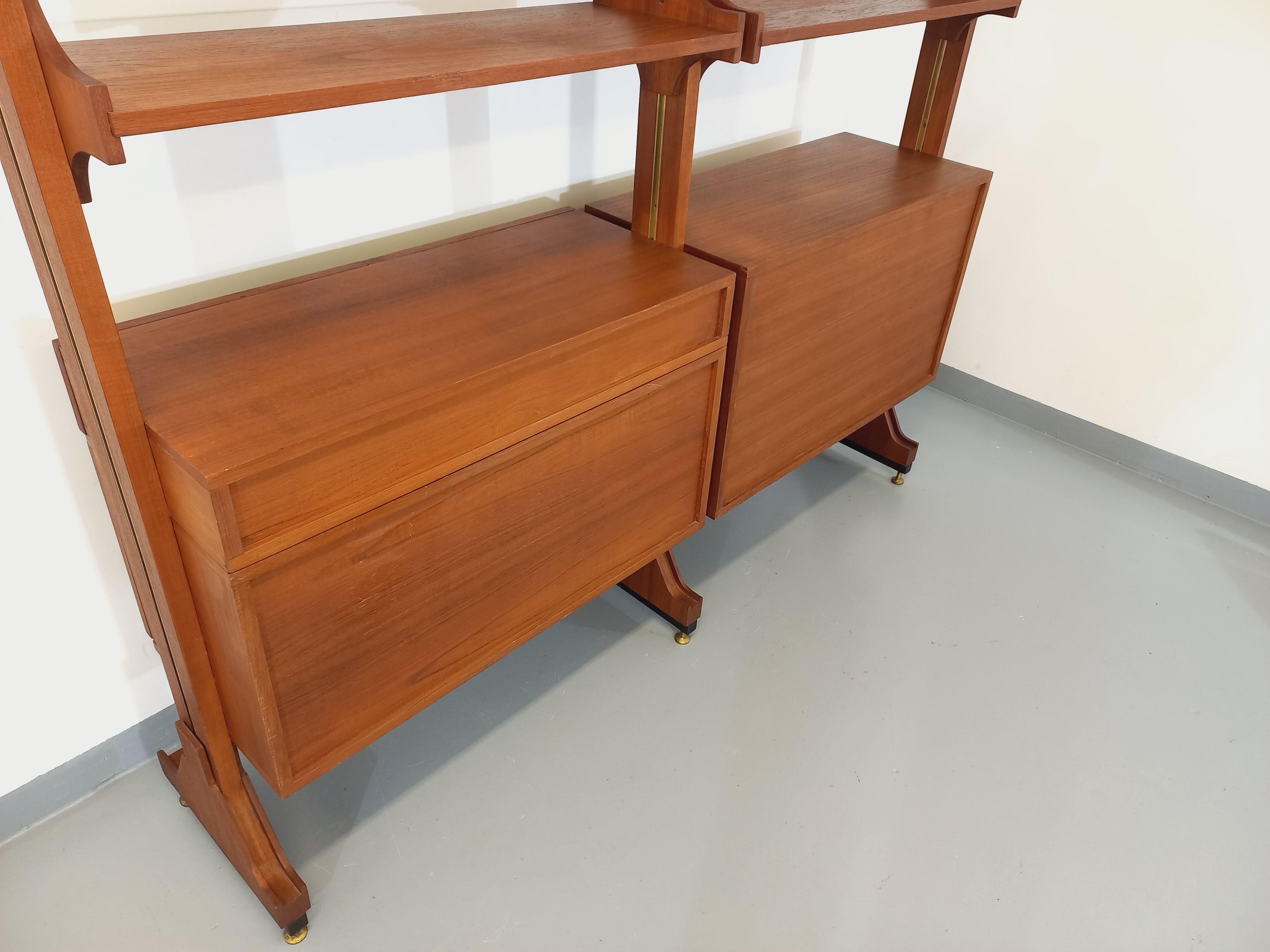 Bibliothèque étagère double modulable vintage en teck des années 60 en venta 2