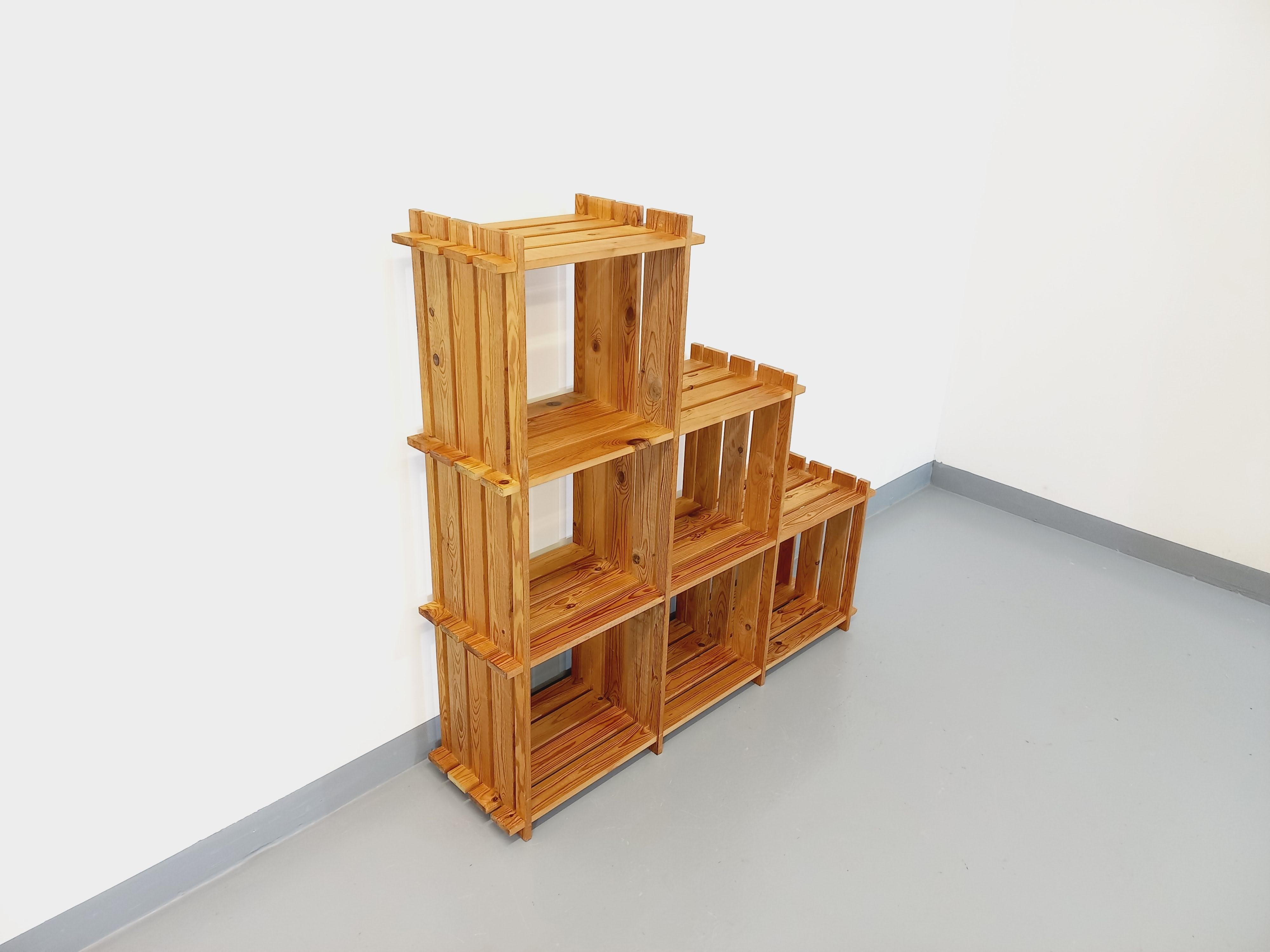 Biblioteca con scala mobile in legno vintage degli anni '80 in stile Maison in vendita 2
