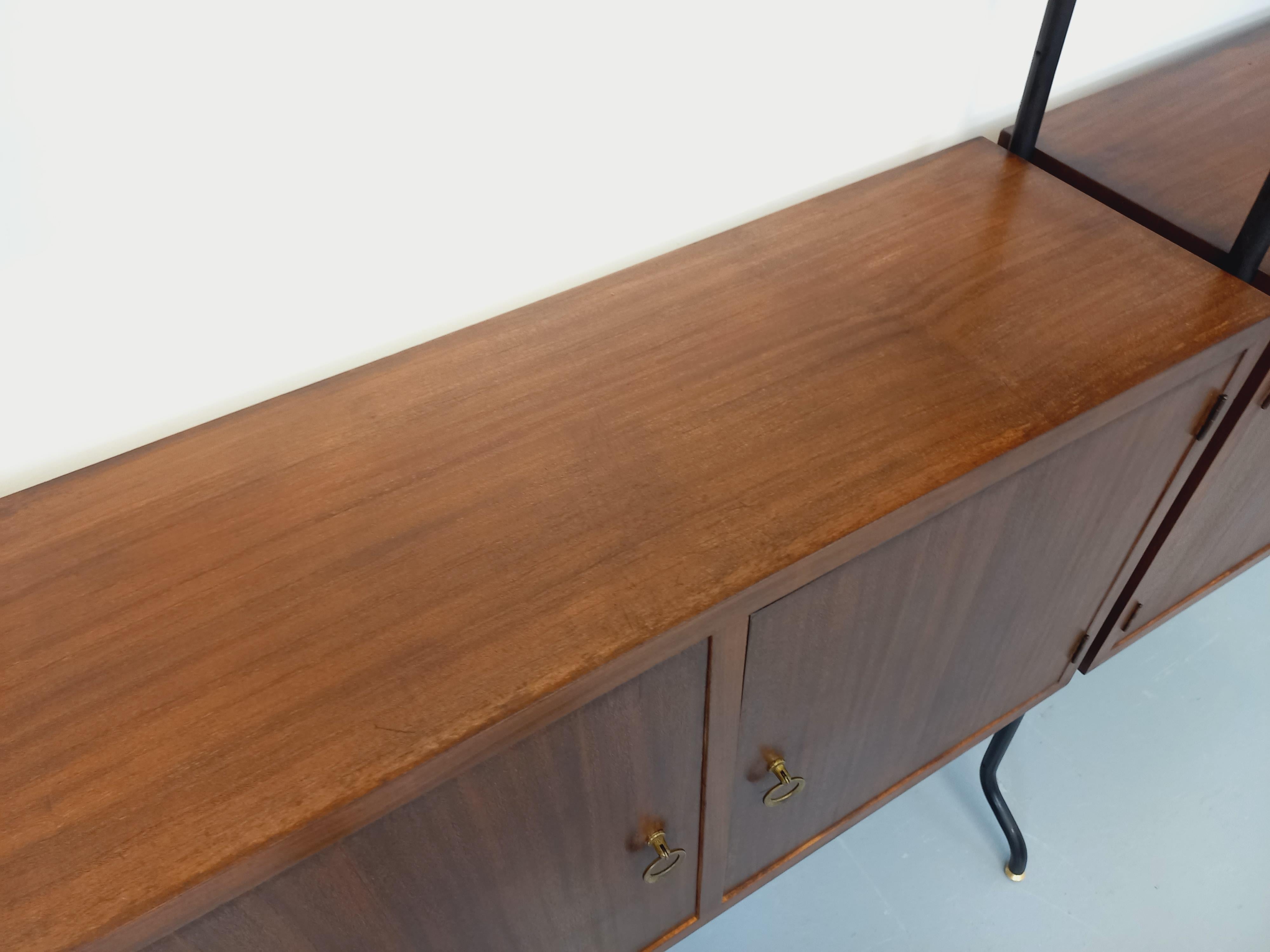 Bibliothèque étagère italienne double modulable vintage en bois et métal in vendita 3