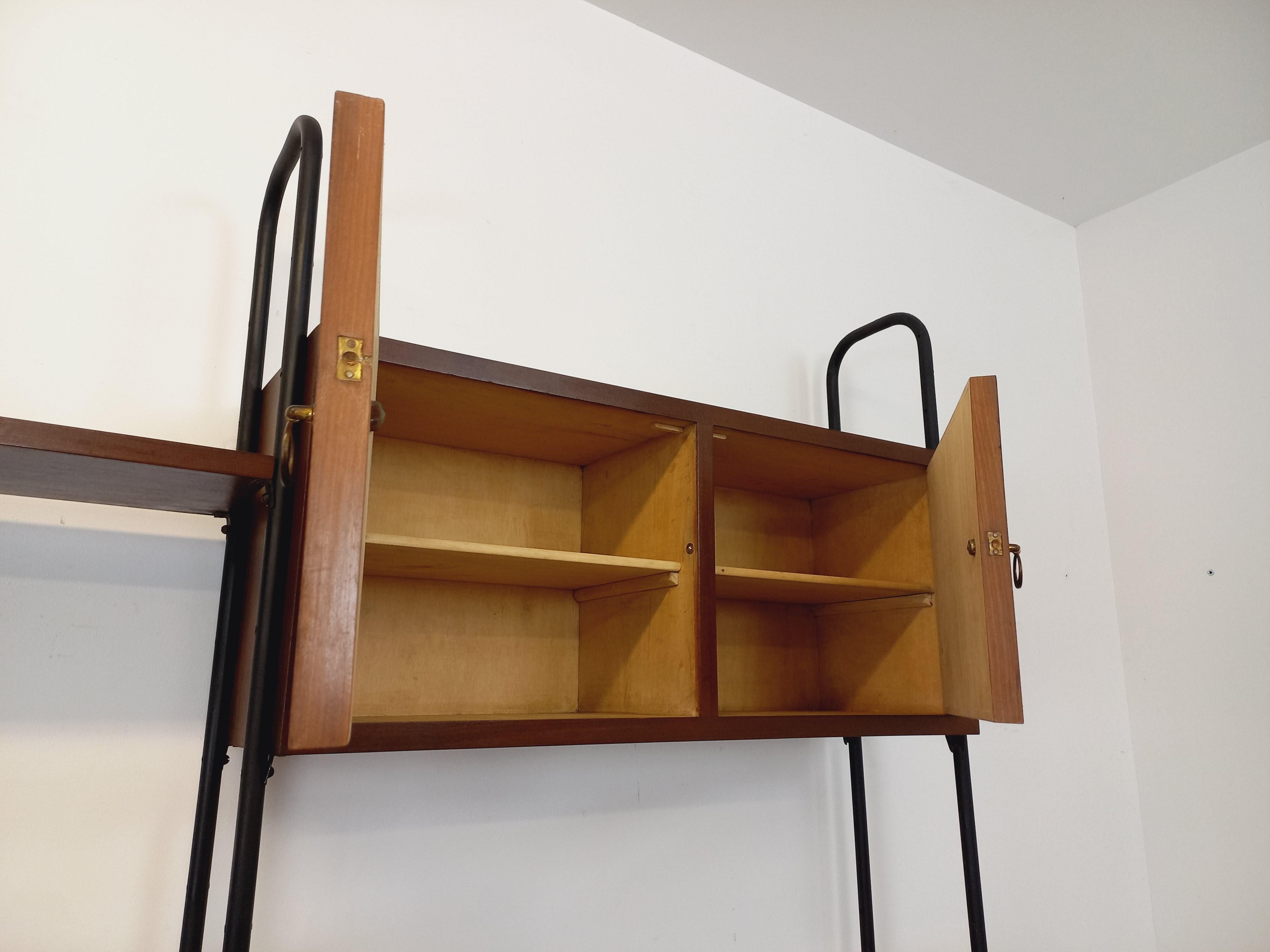 Bibliothèque étagère italienne double modulable vintage en bois et métal in vendita 5