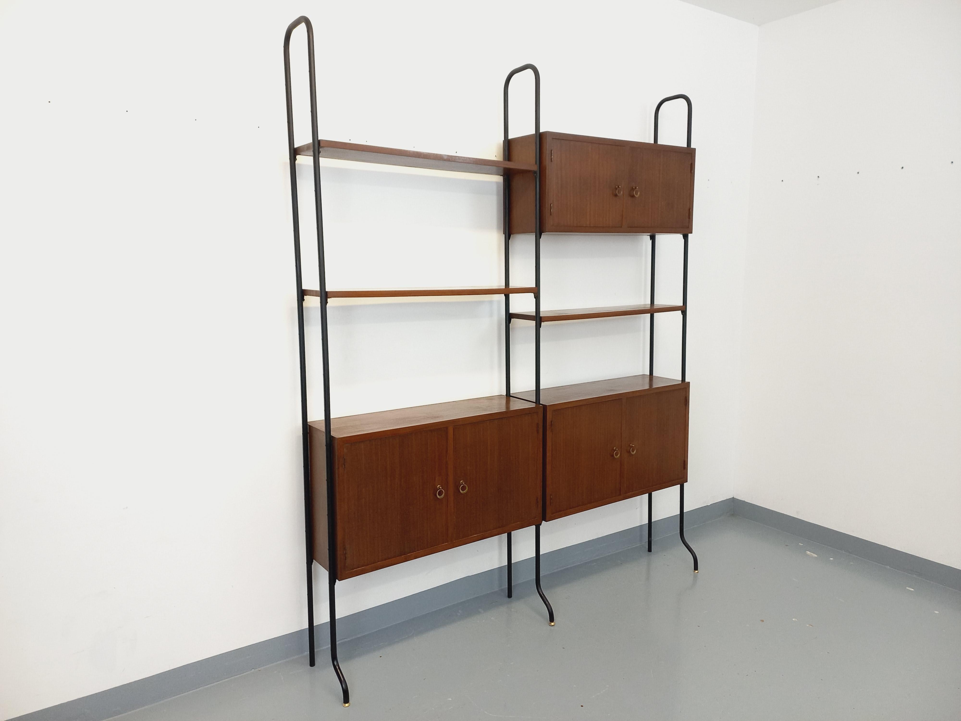 Bibliothèque étagère italienne double modulable vintage en bois et métal in vendita 6