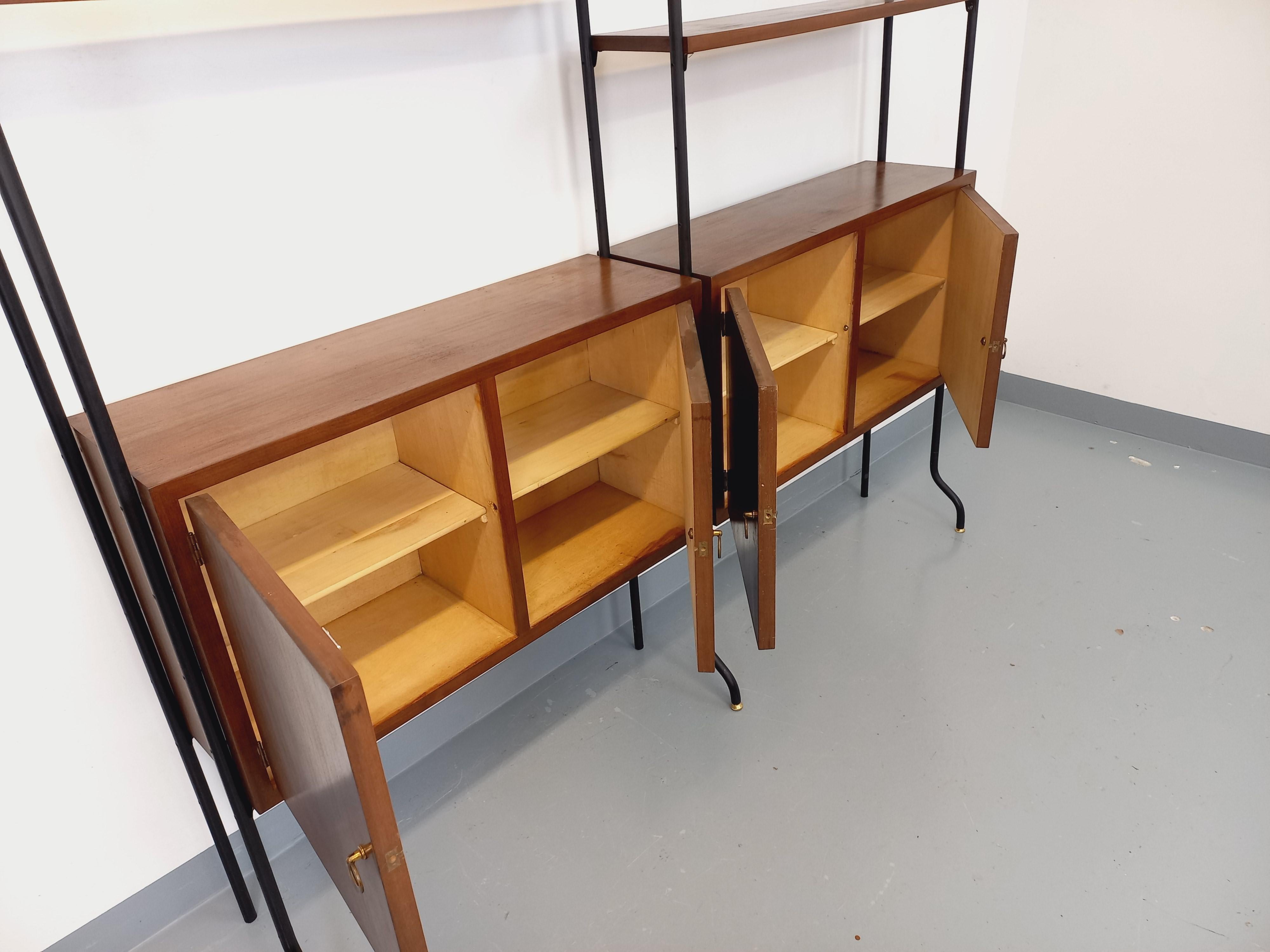 Bibliothèque étagère italienne double modulable vintage en bois et métal in vendita 7