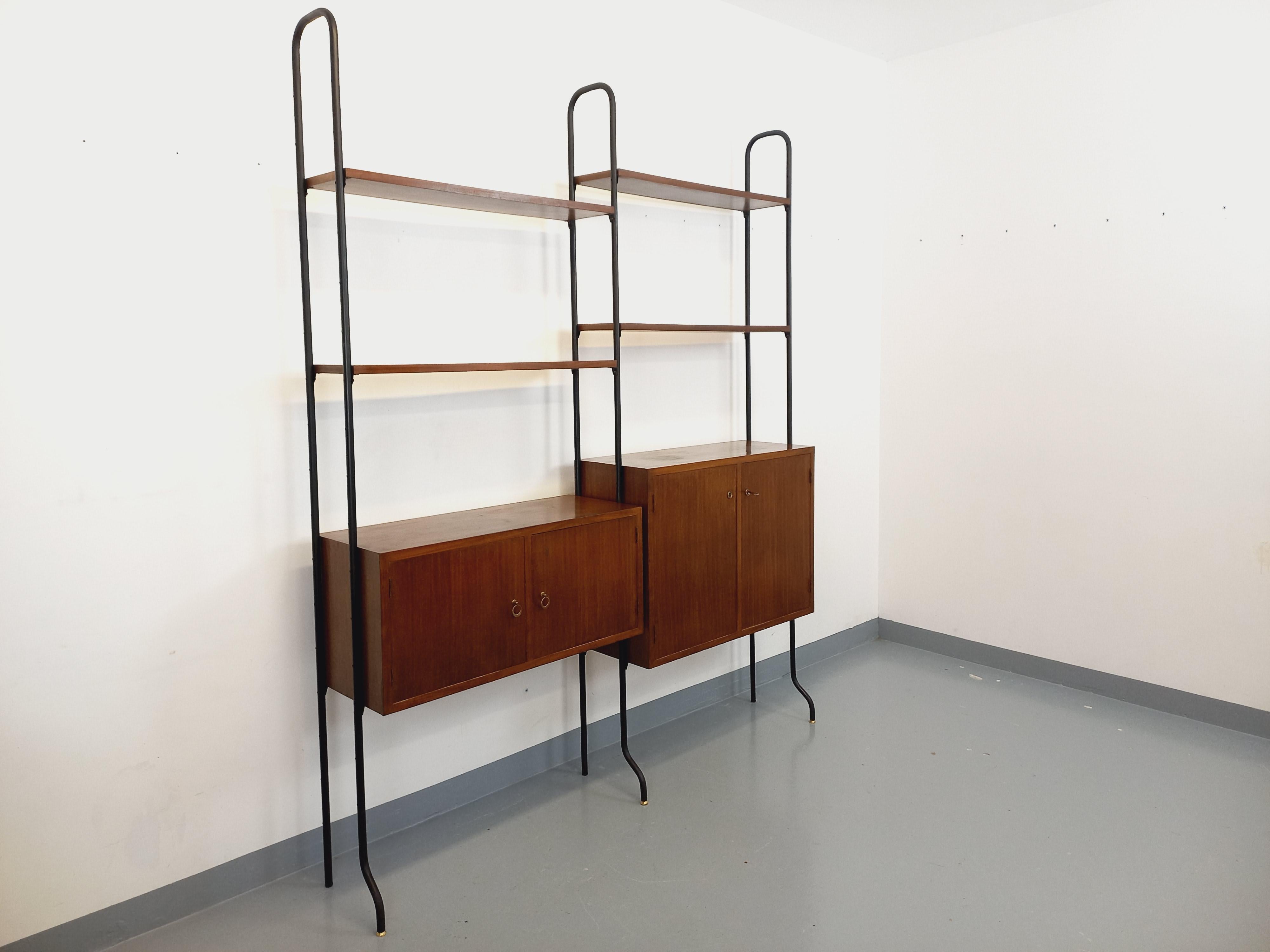 Biblioteca d'epoca italiana doppiamente modulabile in bois e métal in vendita 10