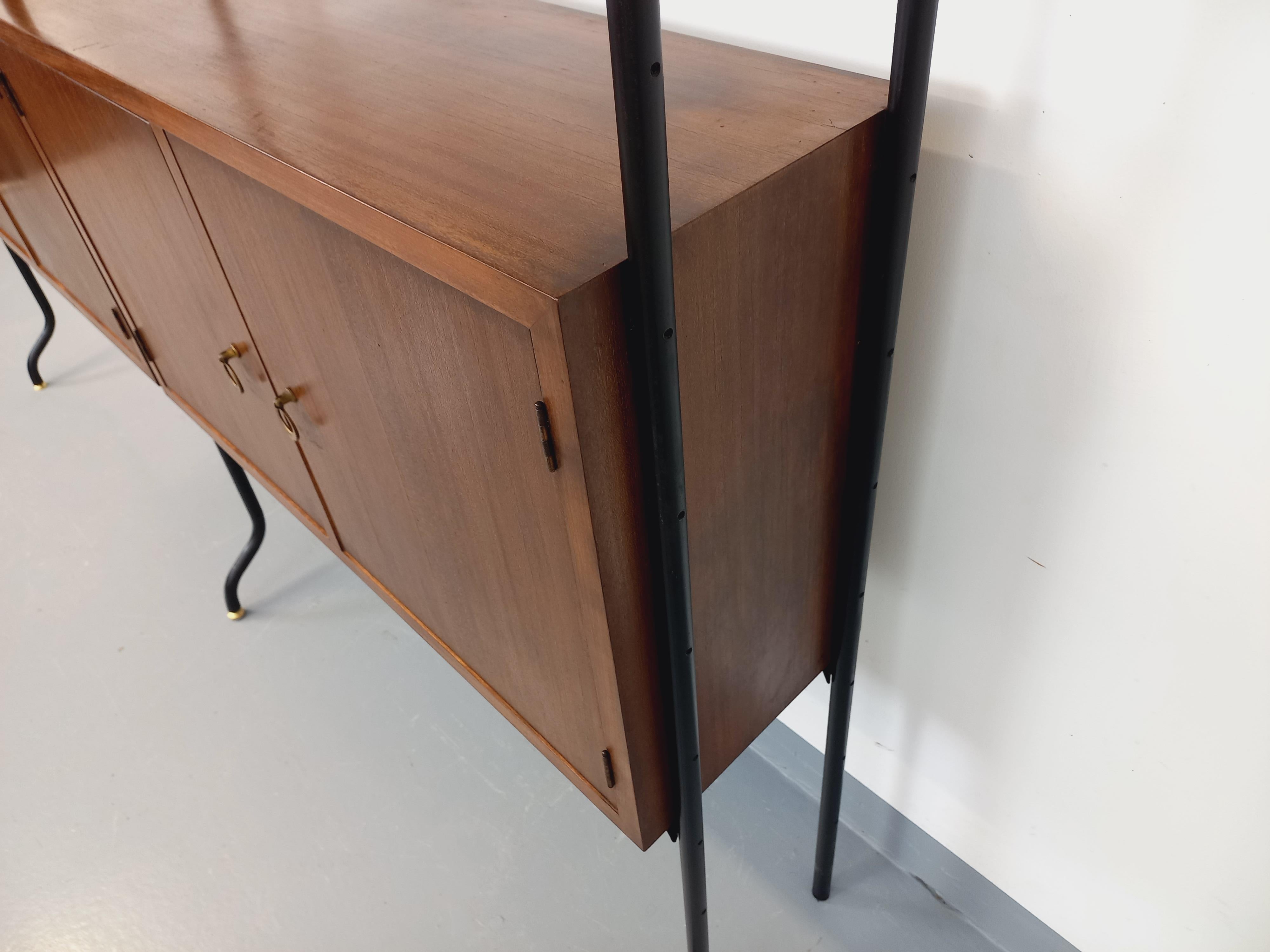 Bibliothèque étagère italienne double modulable vintage en bois et métal in vendita 11
