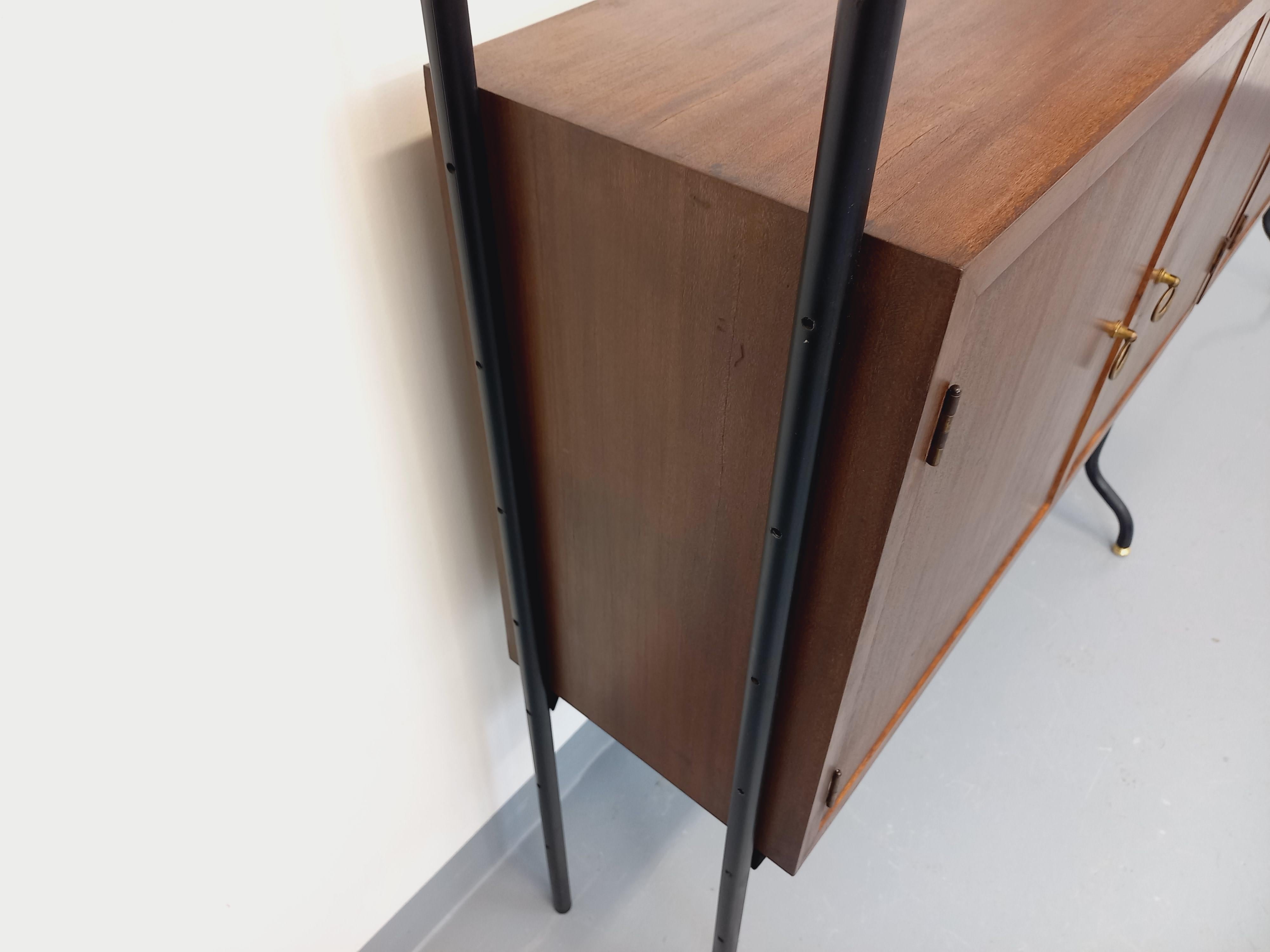 Bibliothèque étagère italienne double modulable vintage en bois et métal in vendita 12