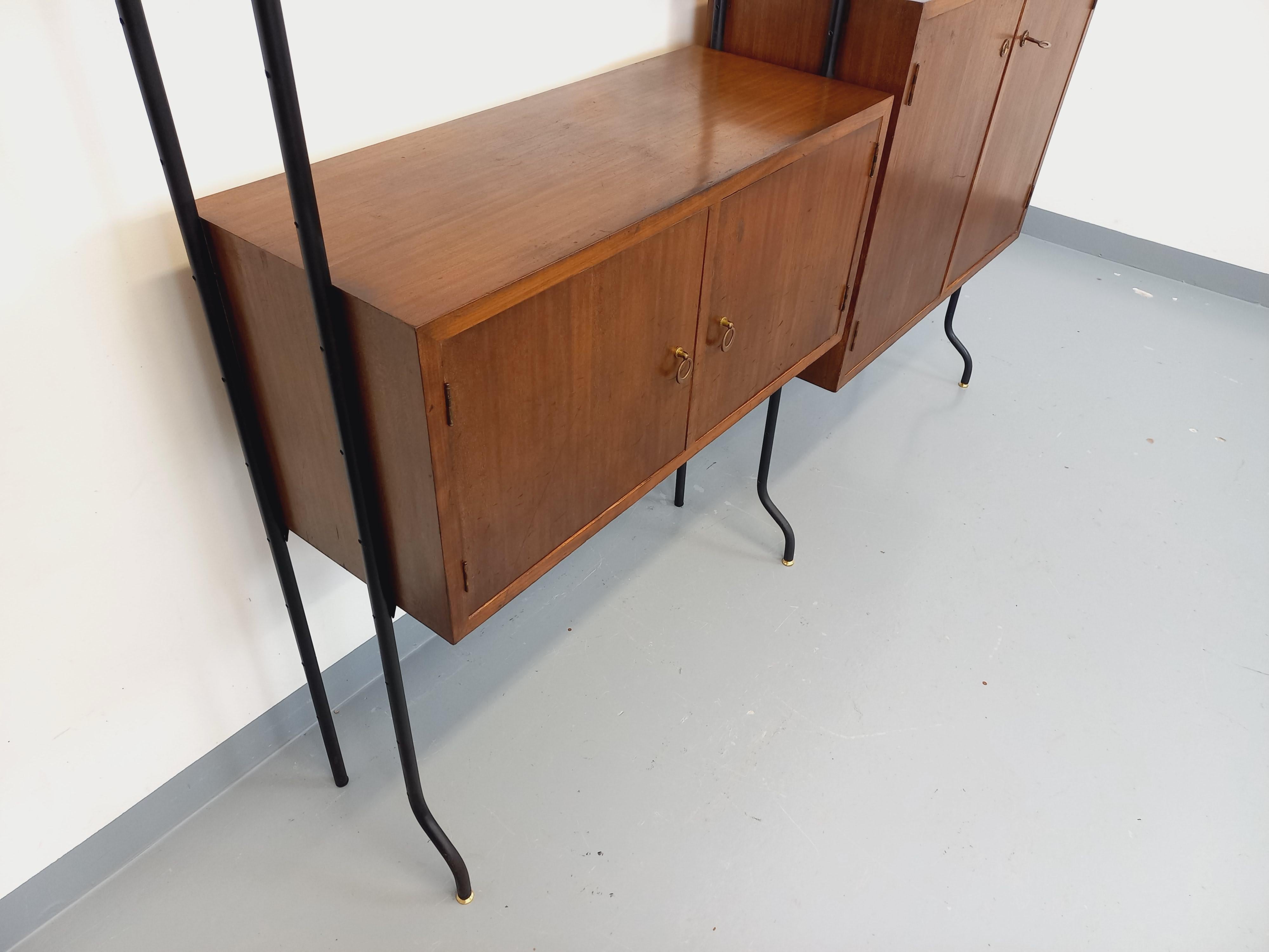 Scandinavo moderno Biblioteca d'epoca italiana doppiamente modulabile in bois e métal in vendita