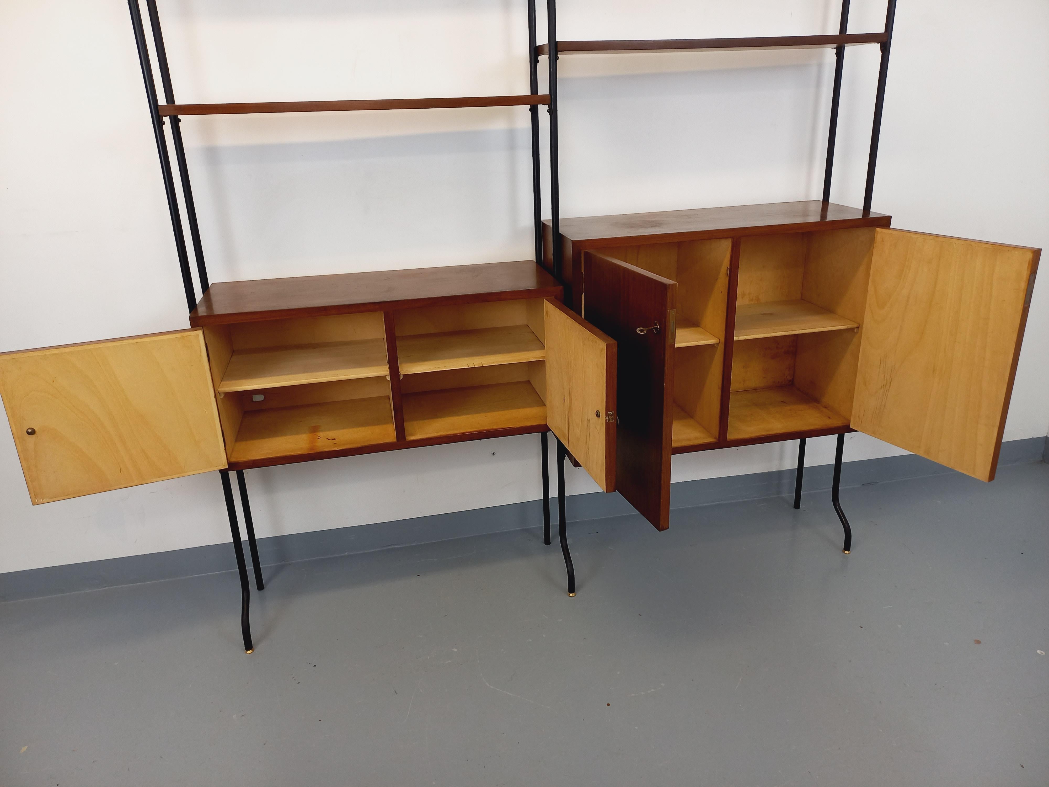 Metallo Biblioteca d'epoca italiana doppiamente modulabile in bois e métal in vendita
