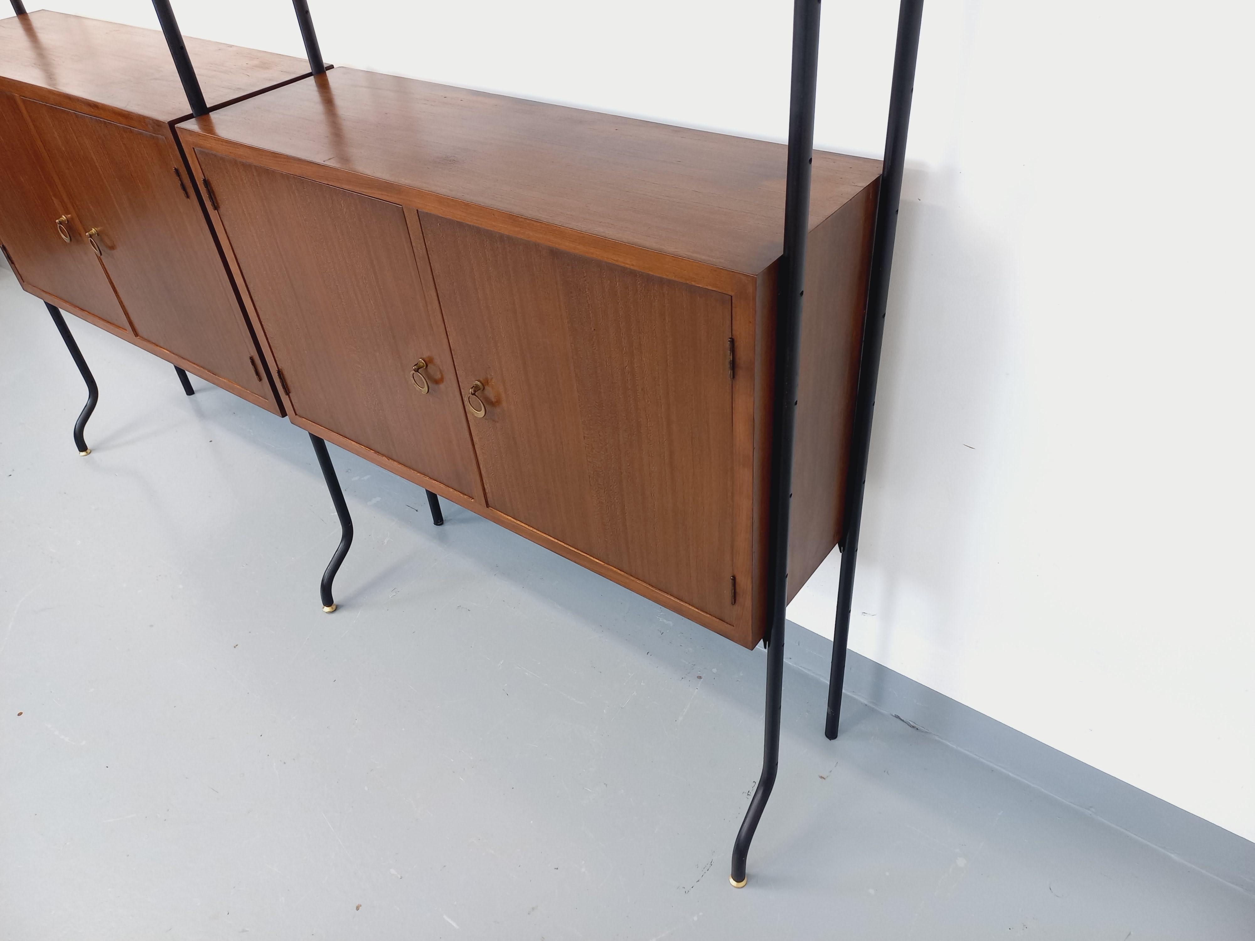 Bibliothèque étagère italienne double modulable vintage en bois et métal in vendita 1