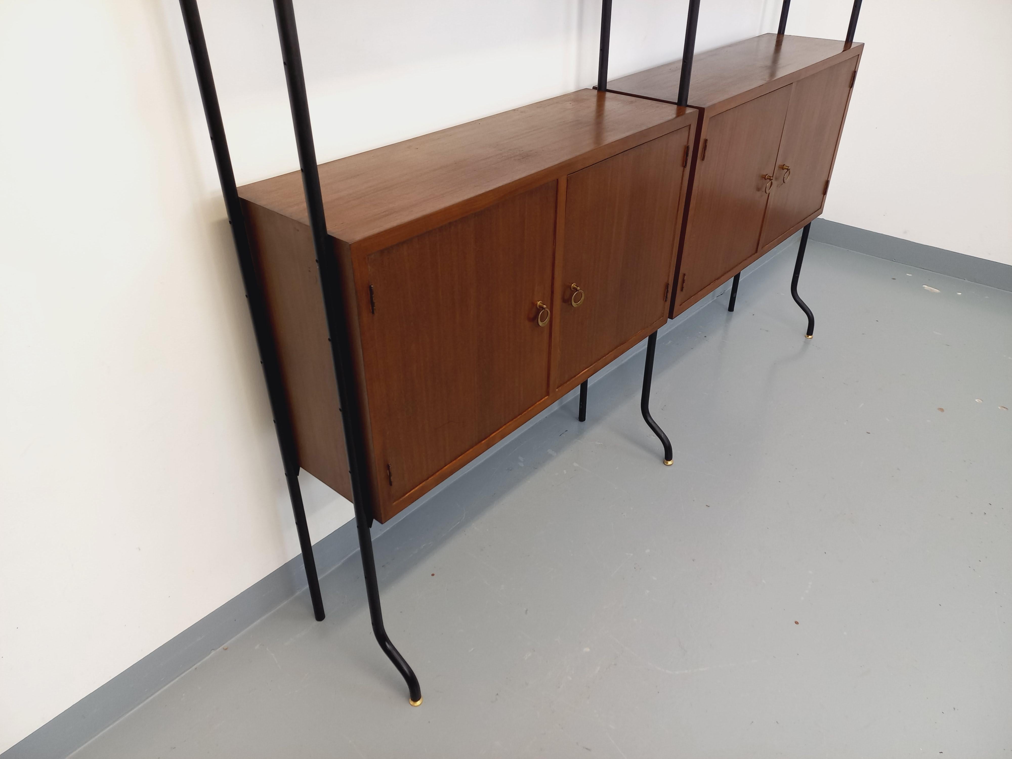 Bibliothèque étagère italienne double modulable vintage en bois et métal in vendita 2