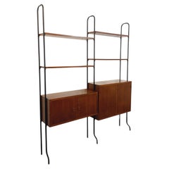Bibliothèque étagère italienne double modulable vintage en bois et métal