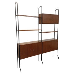 Bibliothèque étagère italienne double modulable vintage en bois et métal